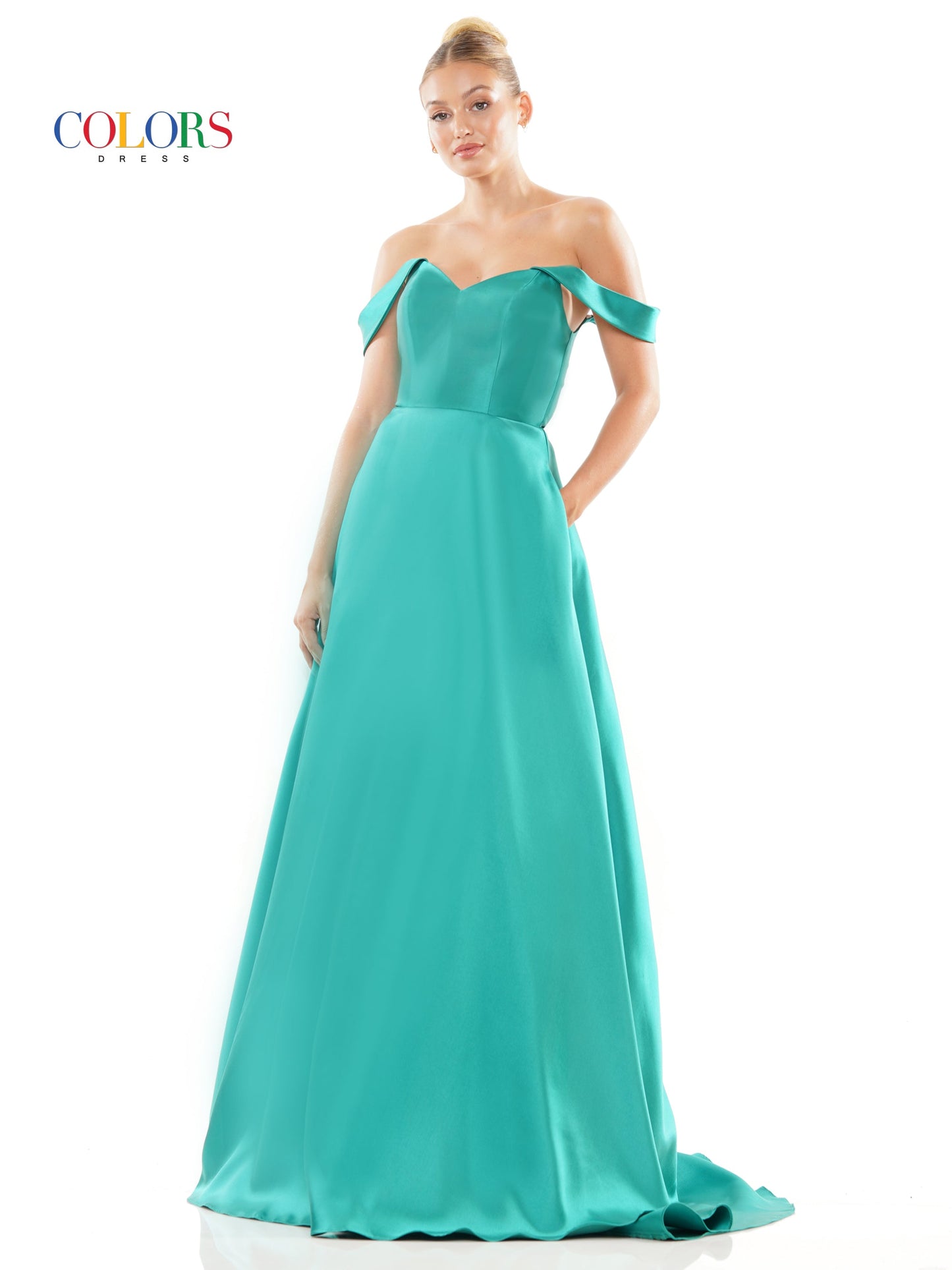 Colors 3182 Long Off Shoulder Mikado Prom Dress