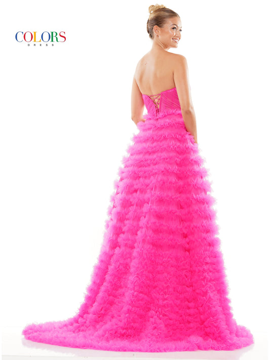 Colors 3184 Prom Long Strapless Mesh Ball Gown