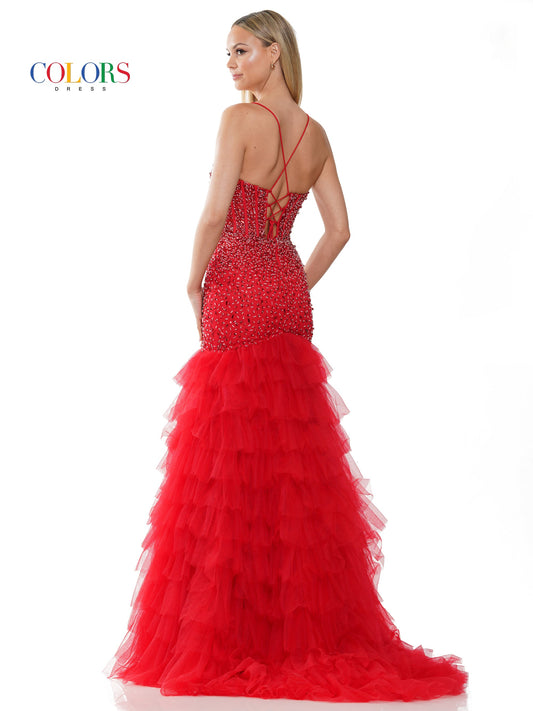 Colors 3189 Long Spaghetti Strap Mermaid Prom Dress