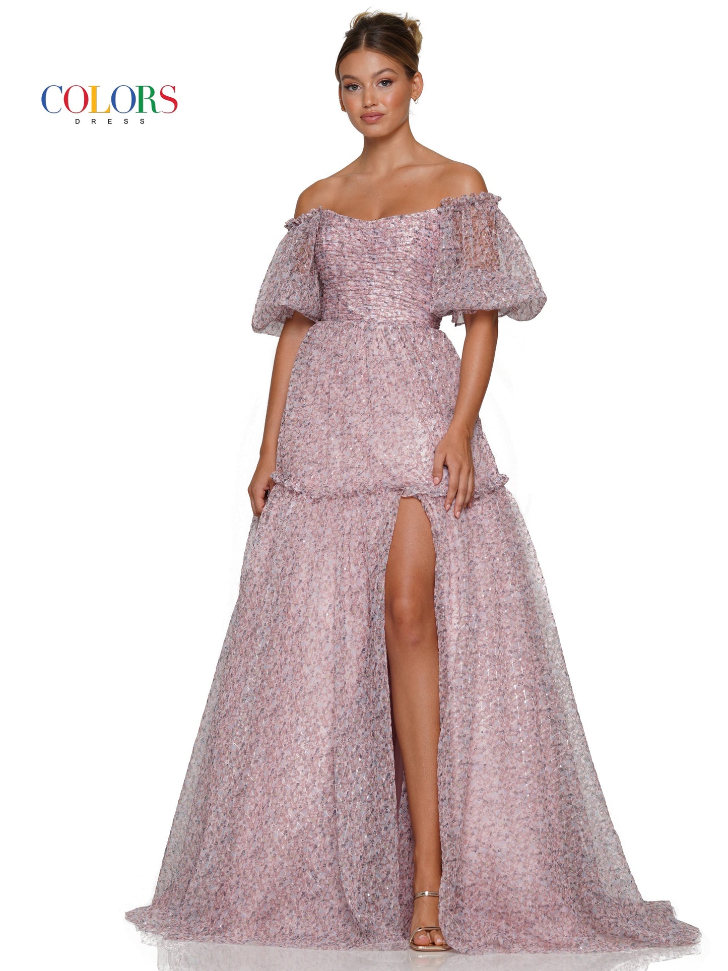 Colors 3190 Long Off Shoulder Formal A Line Prom Dress