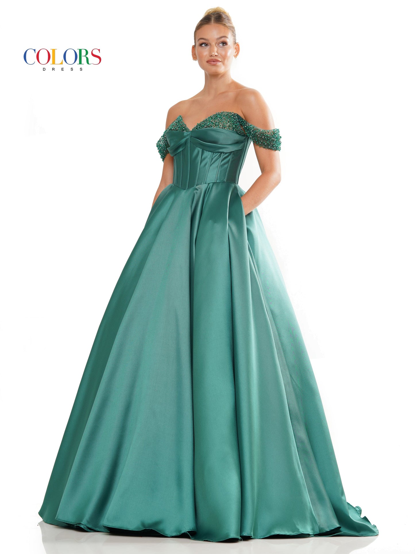 Colors 3191 Long Off Shoulder Mikado Prom Ball Gown