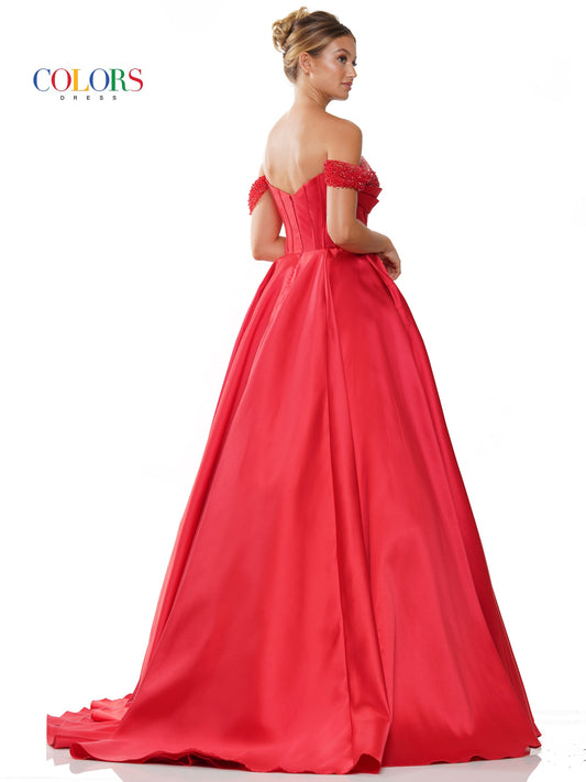 Colors 3191 Long Off Shoulder Mikado Prom Ball Gown