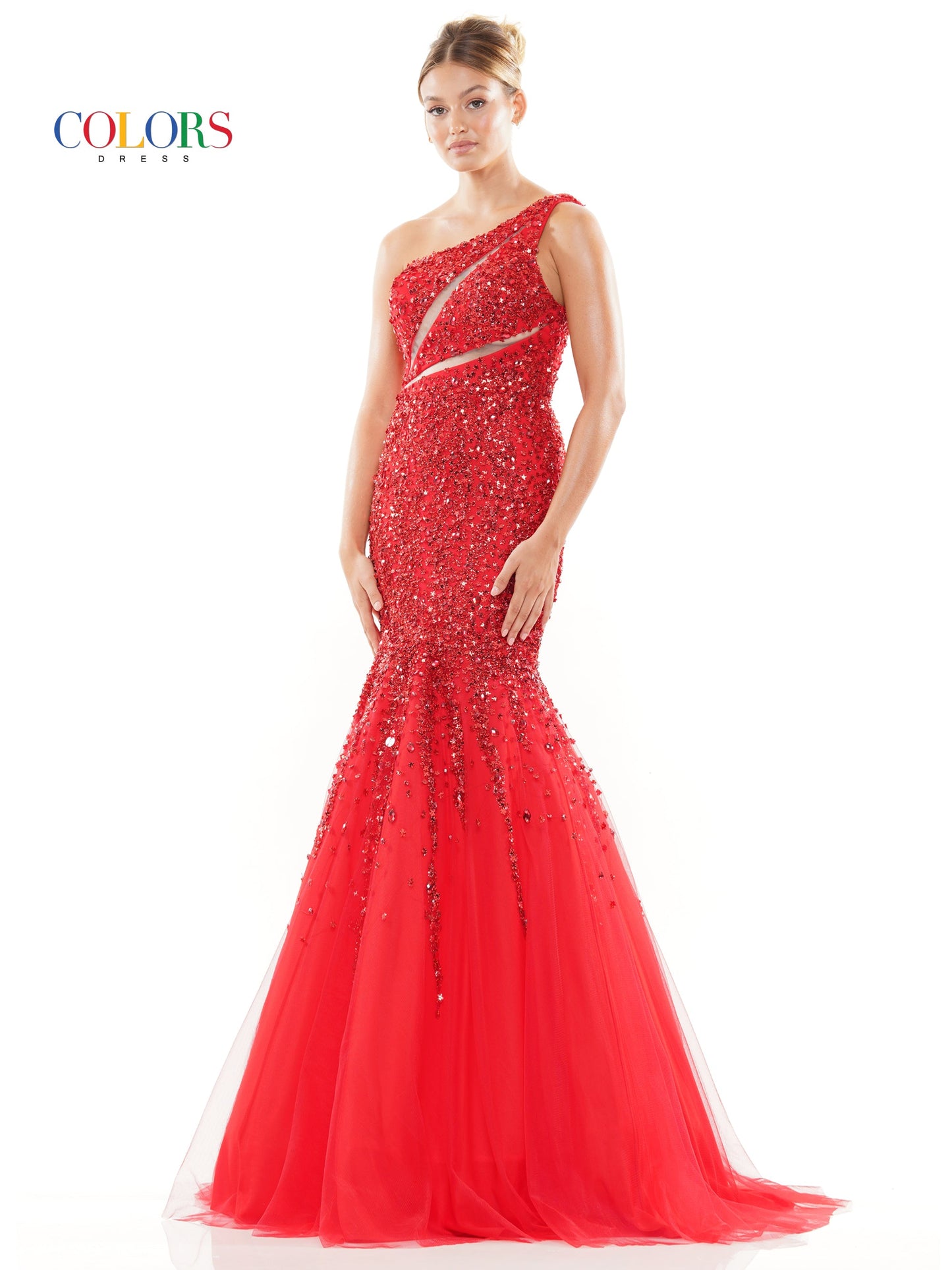 Colors 3193 Long One Shoulder Mermaid Prom Dress