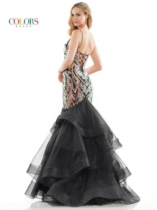 Colors 3200 Long Spaghetti Strap Glitter Mermaid Prom Dress