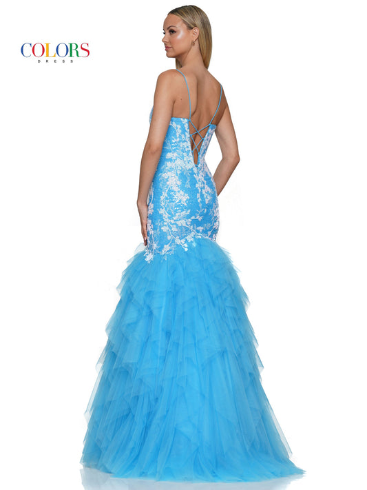 Colors 3201 Long Formal Sequin Mesh Mermaid Prom Dress
