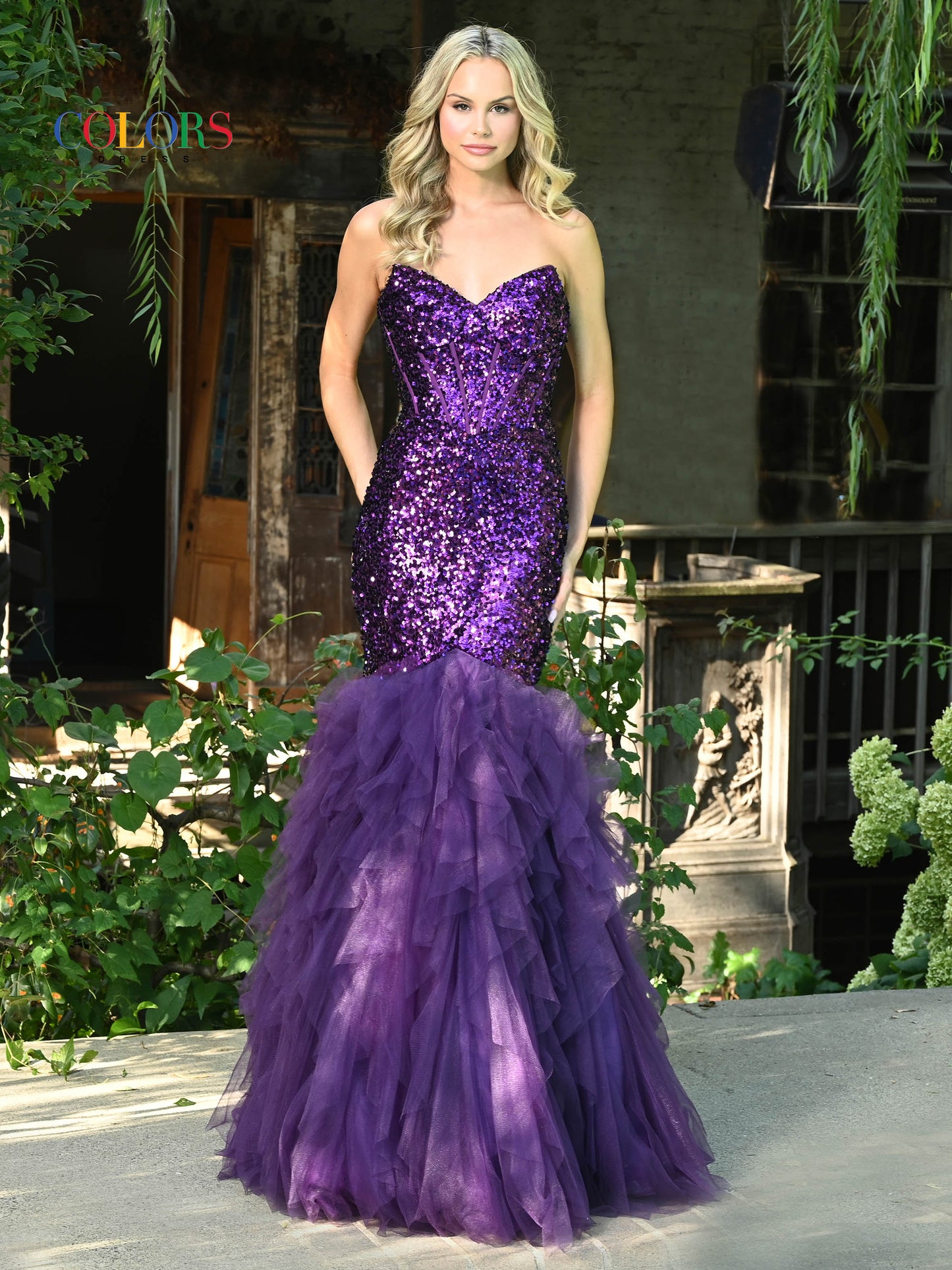 Colors 3202 Long Strapless Formal Mermaid Prom Dress