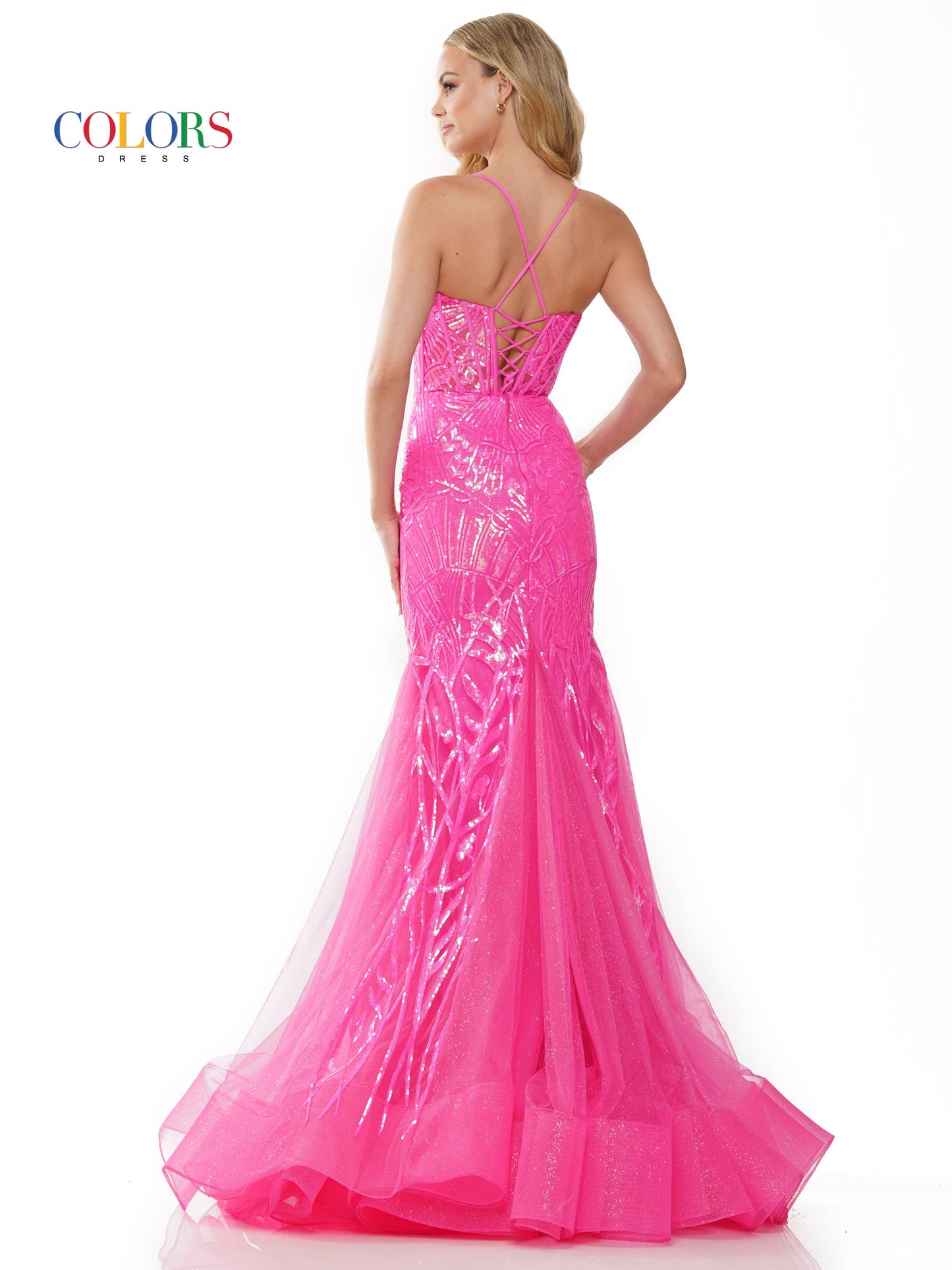Colors 3203 Long Formal Glitter Mesh Mermaid Prom Dress