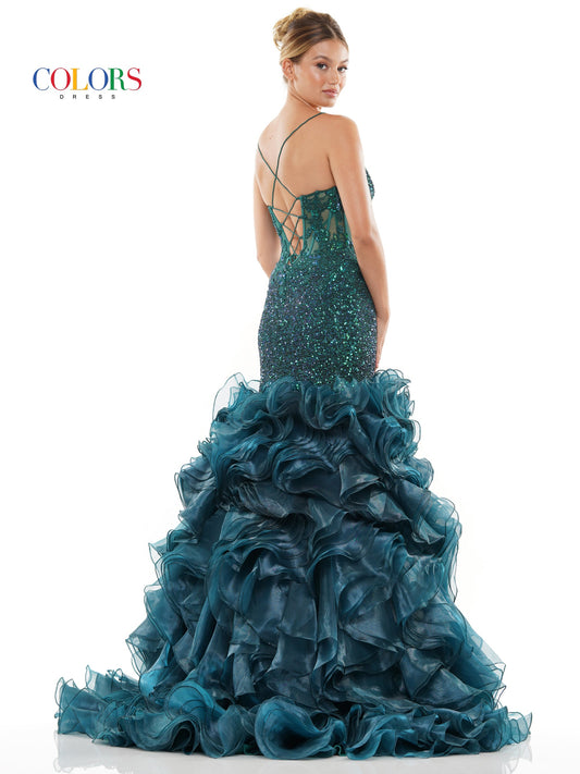 Colors 3214 Long Spaghetti Strap Mermaid Prom Dress