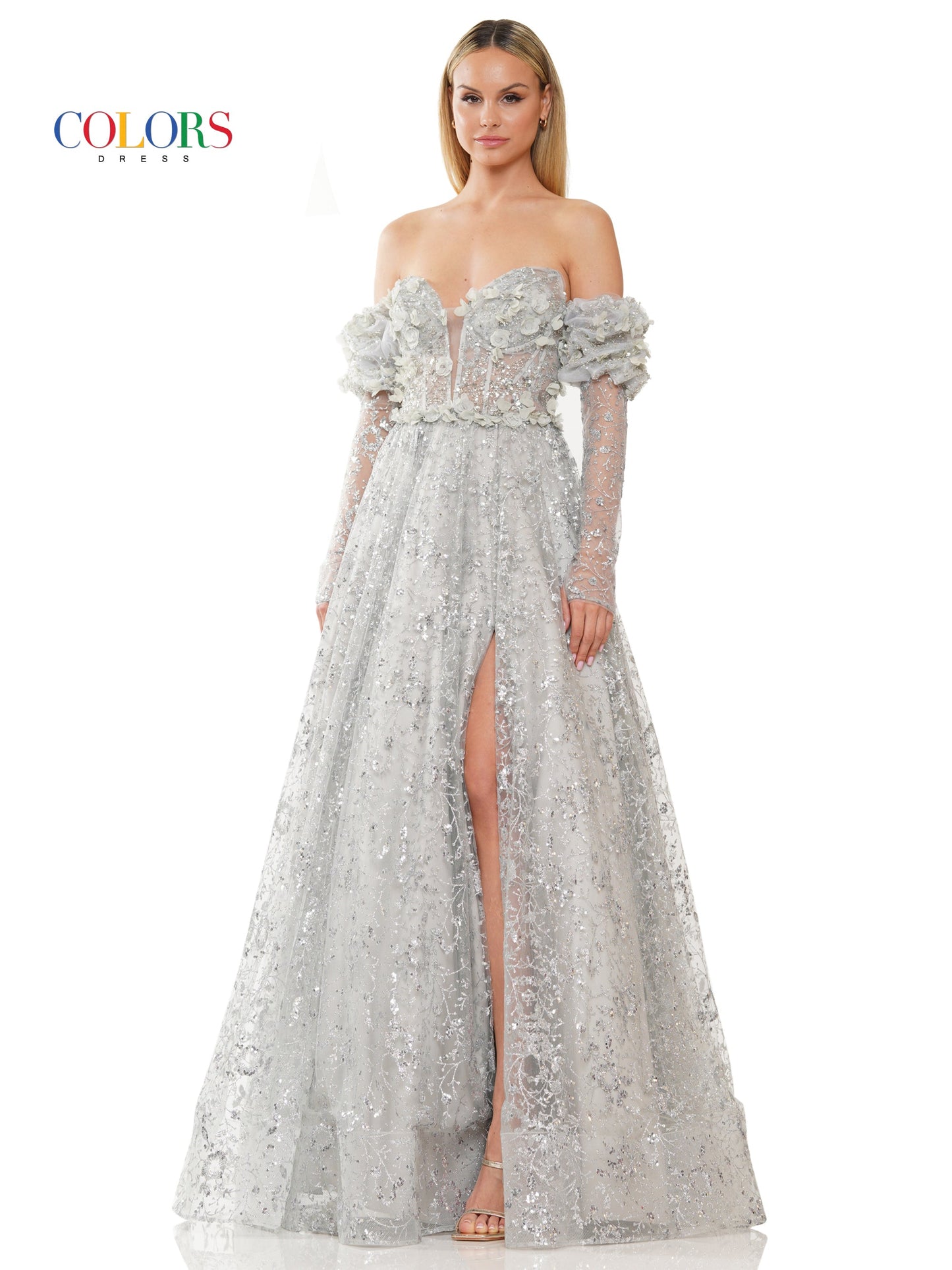 Colors 3220 Prom Long Formal Glitter Mesh Ball Gown