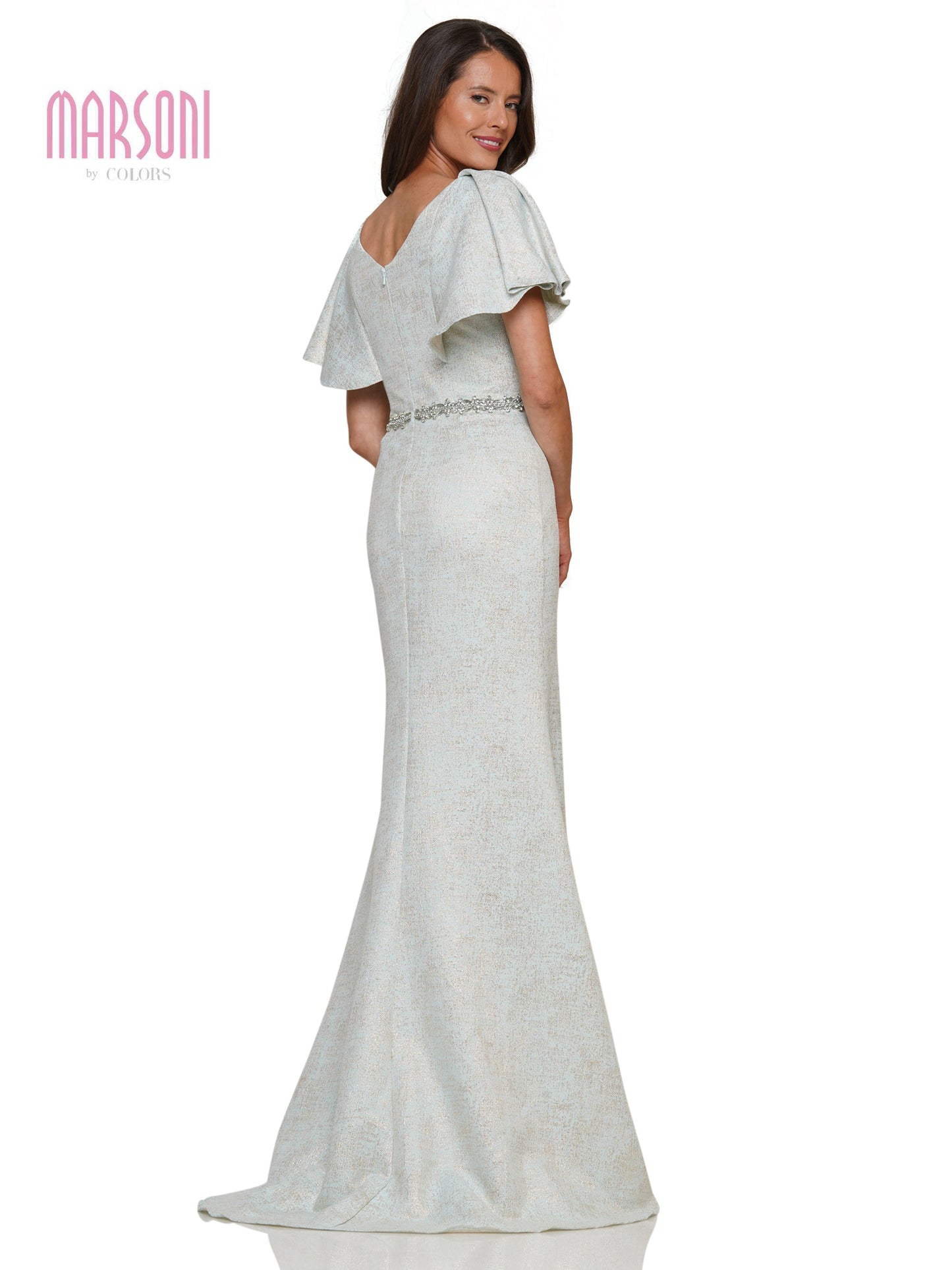 Marsoni MV1268 Mother of the Bride Flutter Sleeve V Neck Long Dress