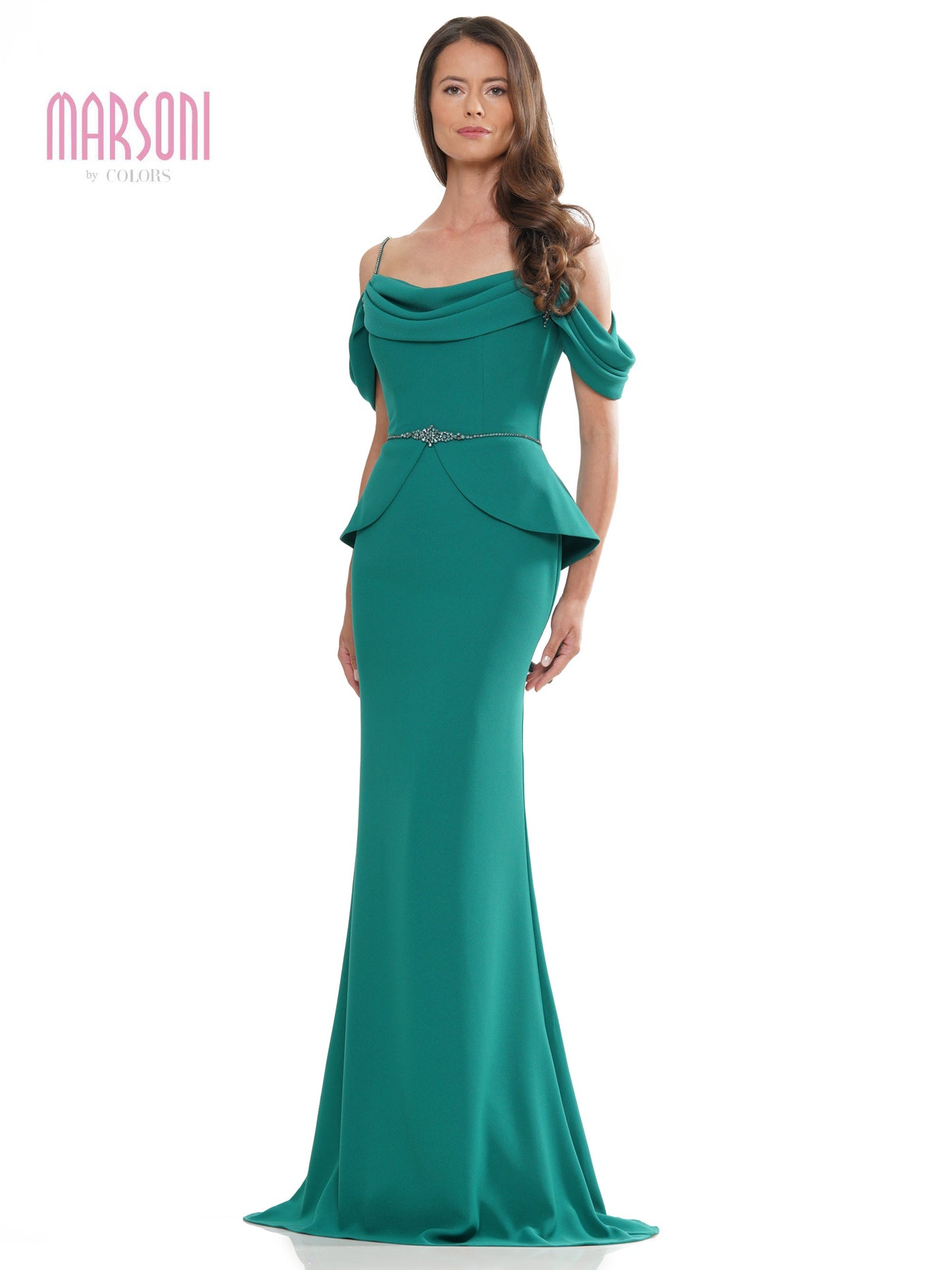 Marsoni MV1271 Mother of the Bride Off Shoulder Peplum Sheath Dress