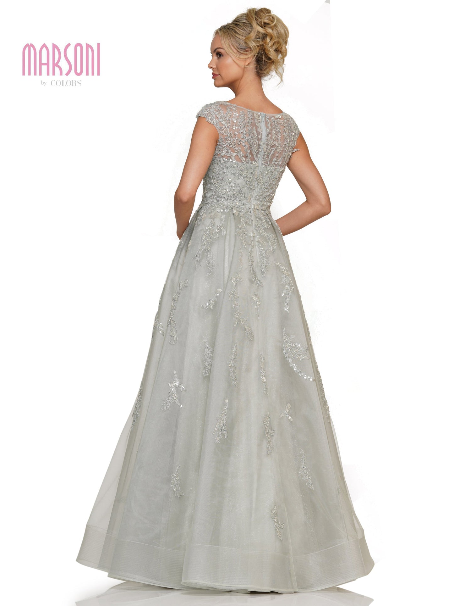 Marsoni MV1277 Cap Sleeve A Line Embroidered Tulle Formal Dress