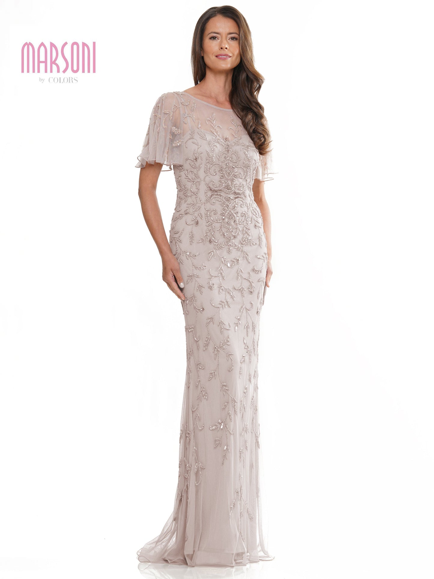 Marsoni MV1281 Mother of the Bride Beaded Mesh Short Sleeve Dress