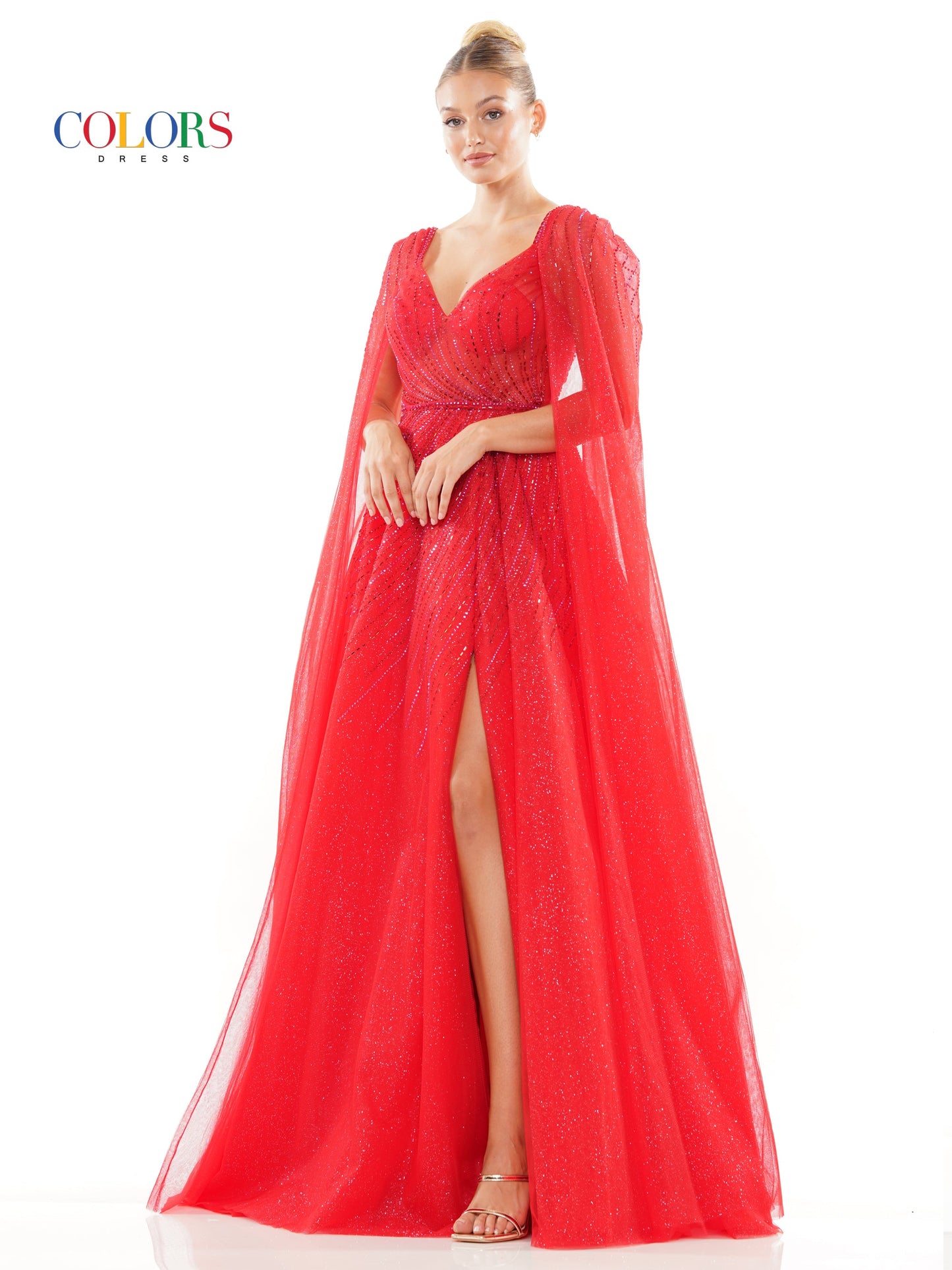 Colors 3181 Prom Long Glitter Mesh Ball Gown