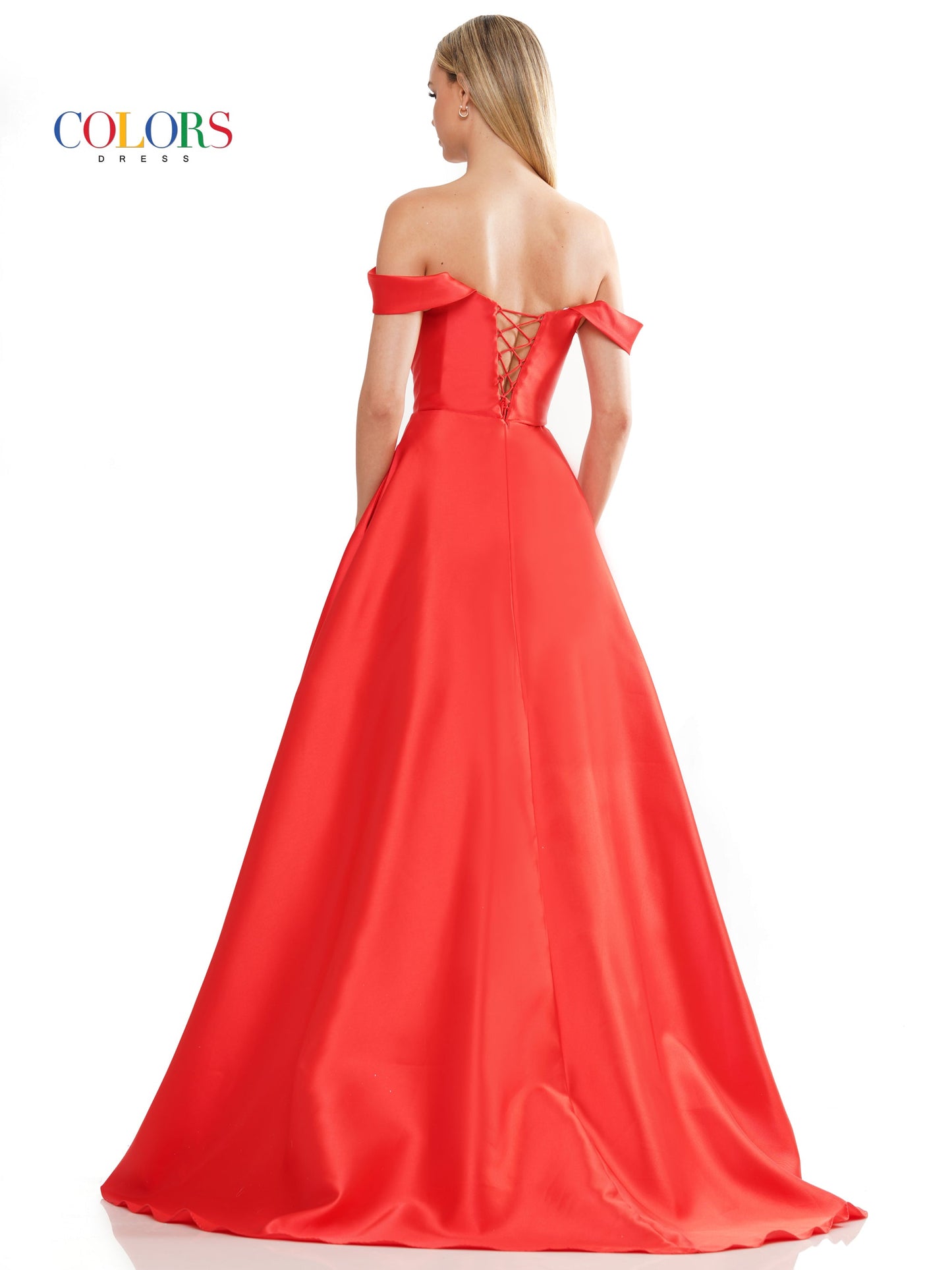Colors 3182 Long Off Shoulder Mikado Prom Dress
