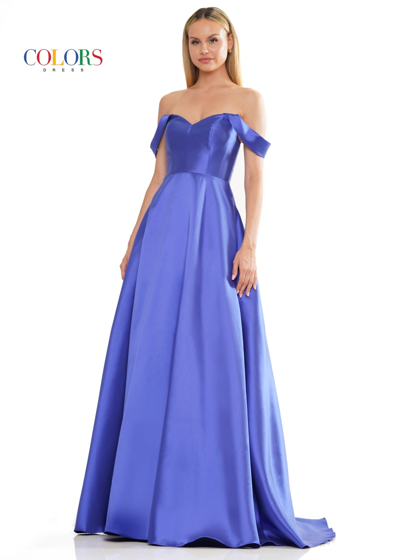 Colors 3182 Long Off Shoulder Mikado Prom Dress