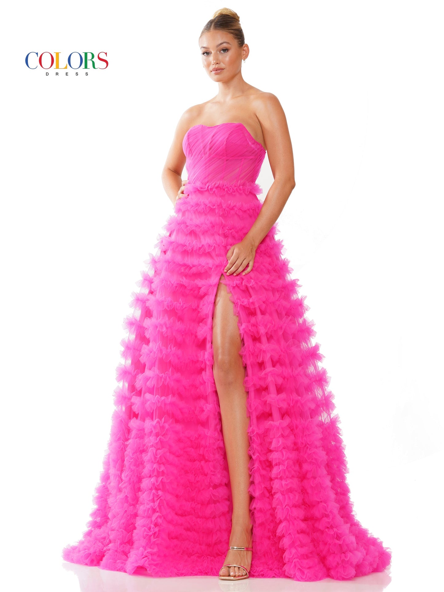 Colors 3184 Prom Long Strapless Mesh Ball Gown