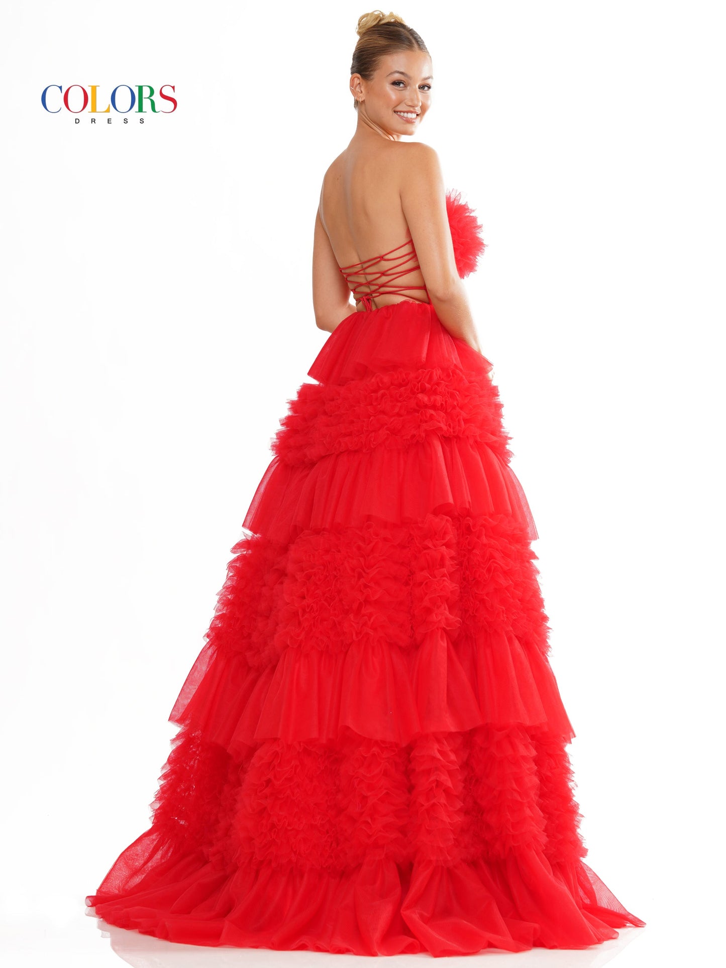Colors 3185 Long Strapless Tiered Prom Ball Gown