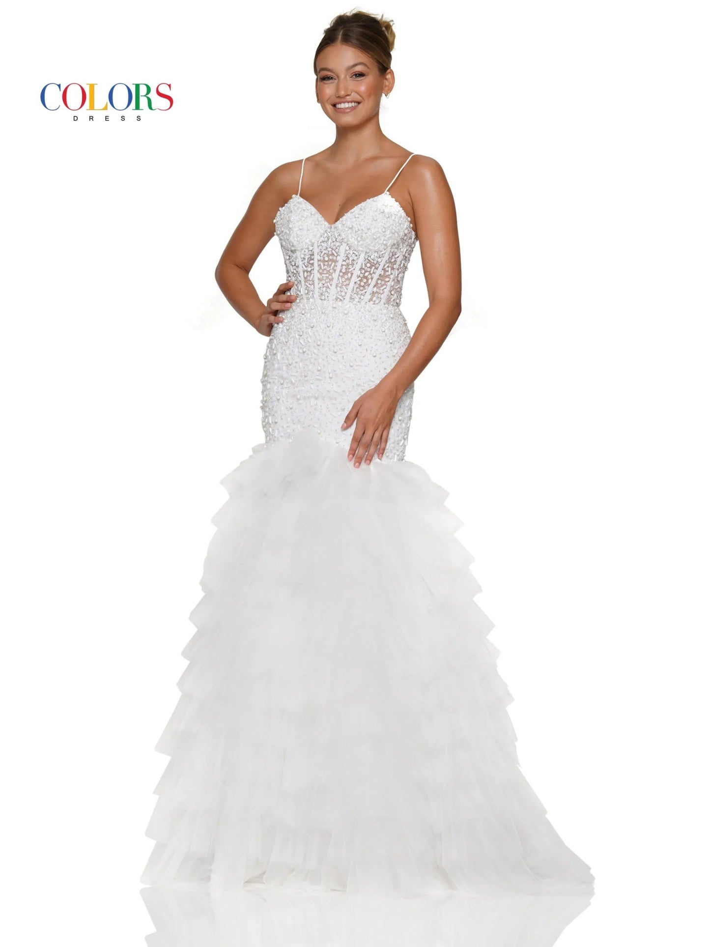 Colors 3189 Long Spaghetti Strap Mermaid Prom Dress