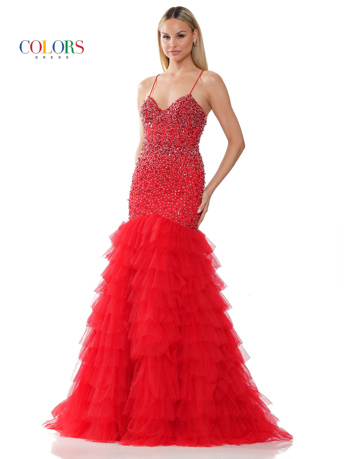 Colors 3189 Long Spaghetti Strap Mermaid Prom Dress