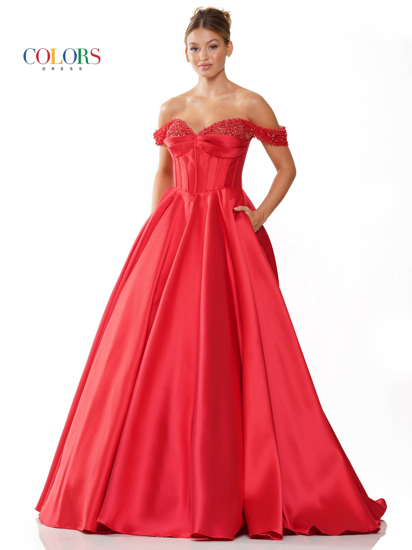 Colors 3191 Long Off Shoulder Mikado Prom Ball Gown