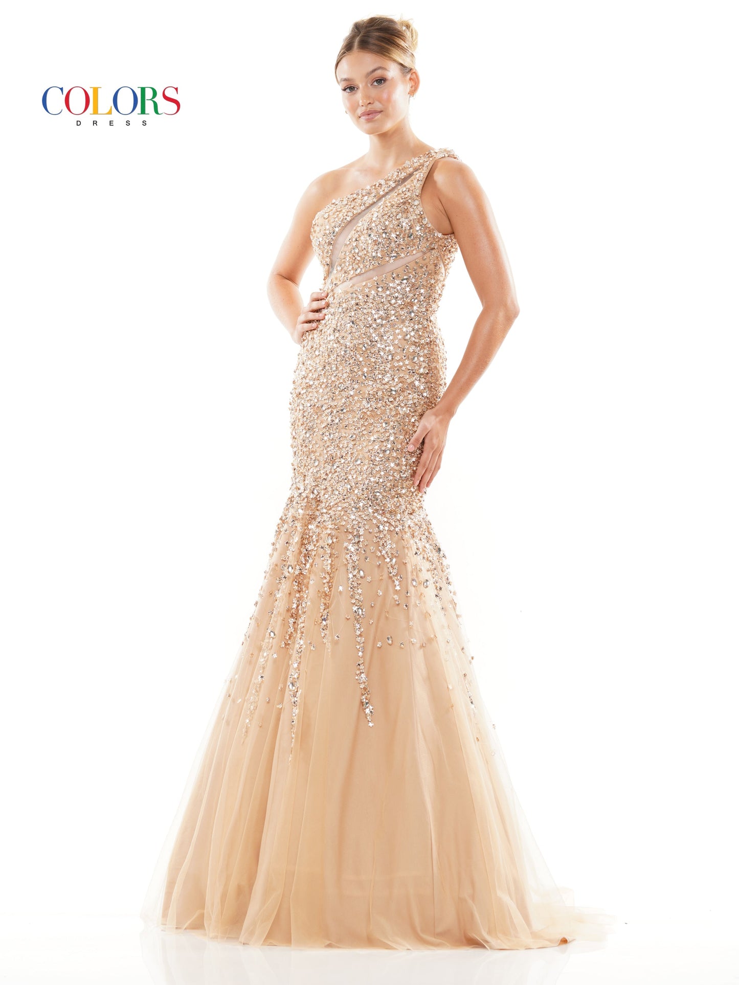 Colors 3193 Long One Shoulder Mermaid Prom Dress