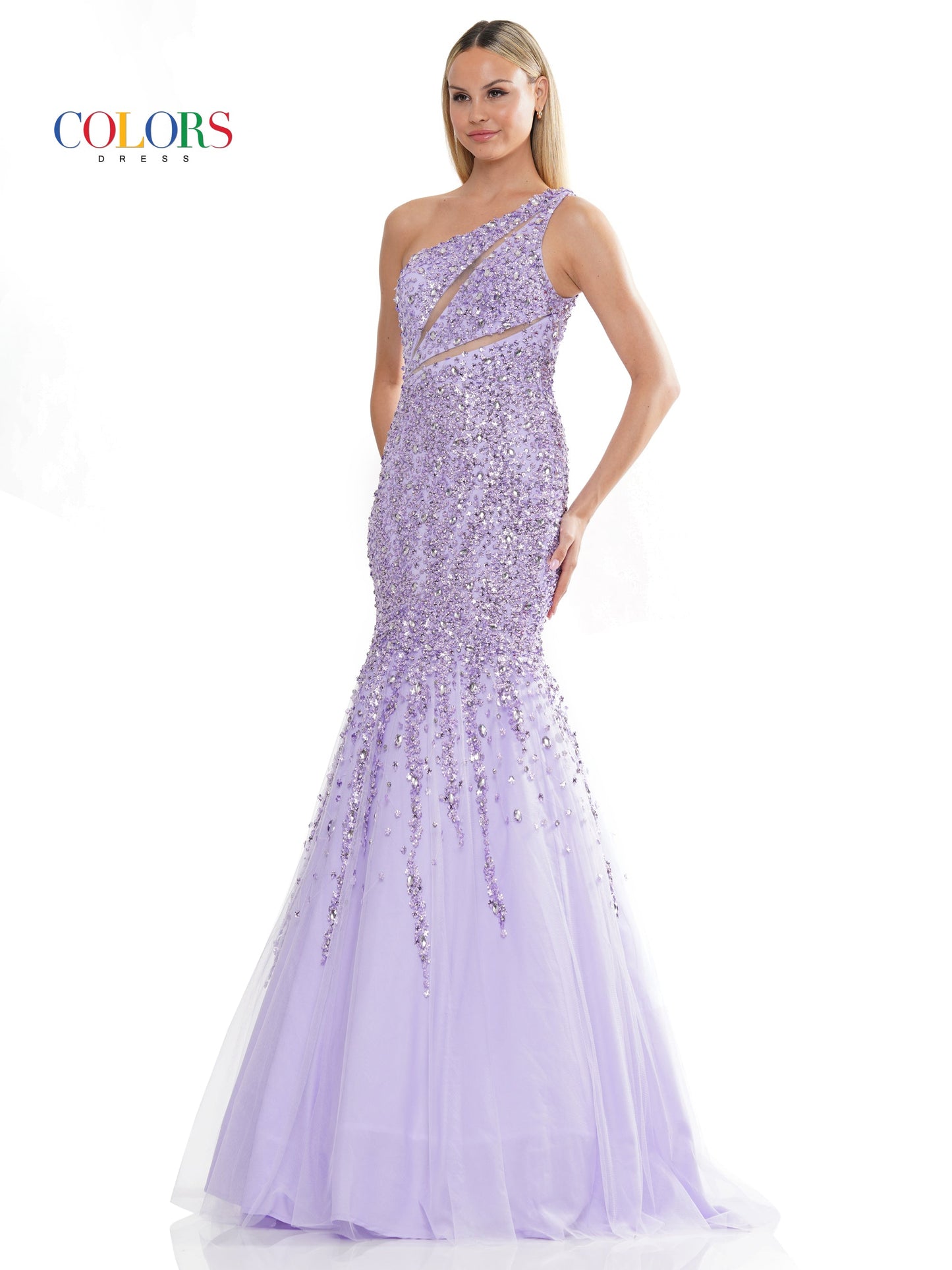 Colors 3193 Long One Shoulder Mermaid Prom Dress