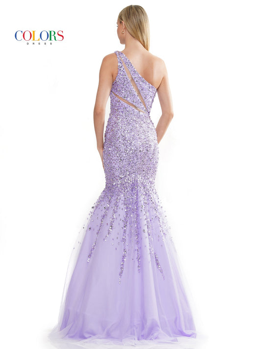 Colors 3193 Long One Shoulder Mermaid Prom Dress