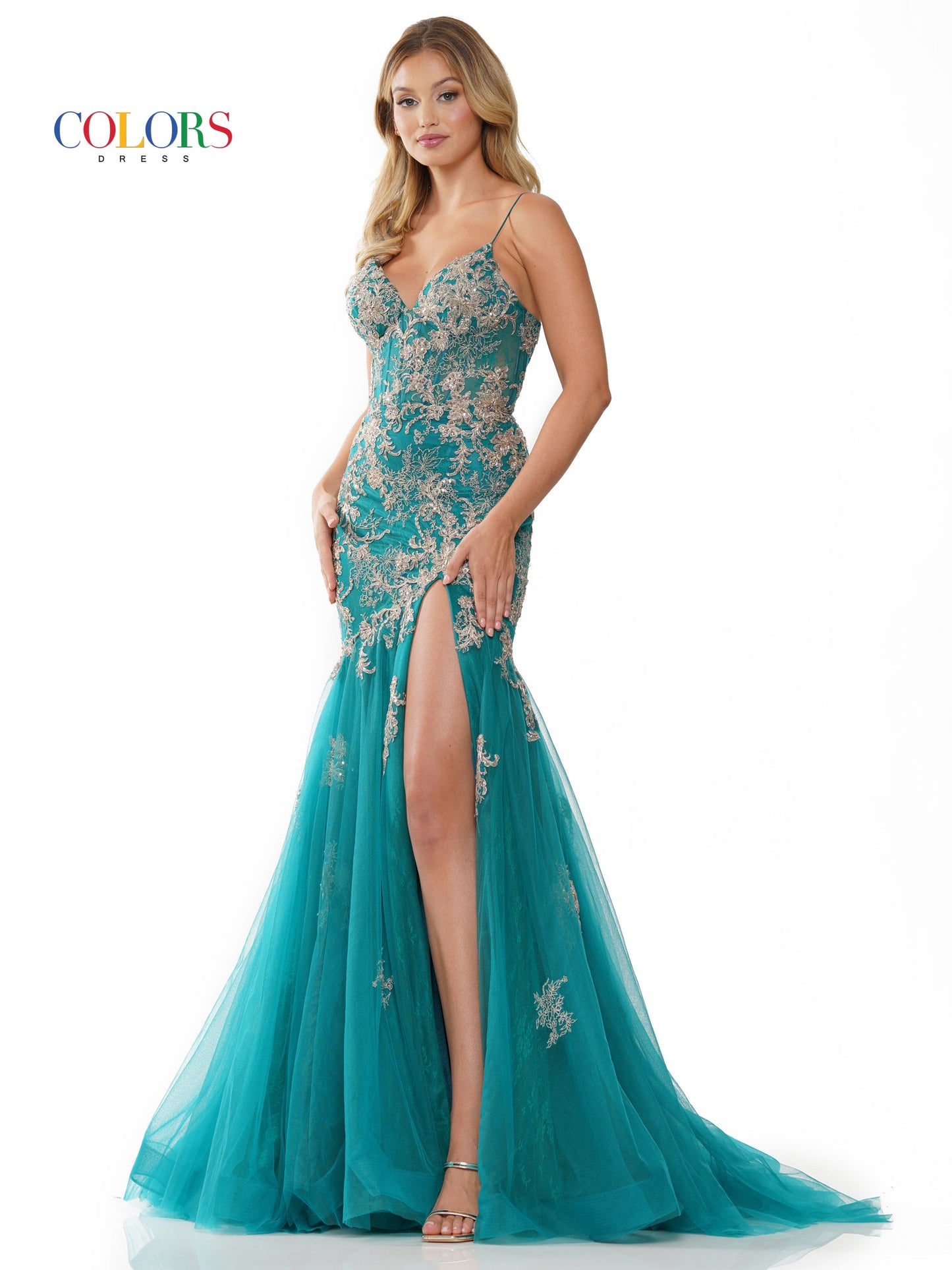 Colors 3198 Formal Long Spaghetti Strap Prom Dress