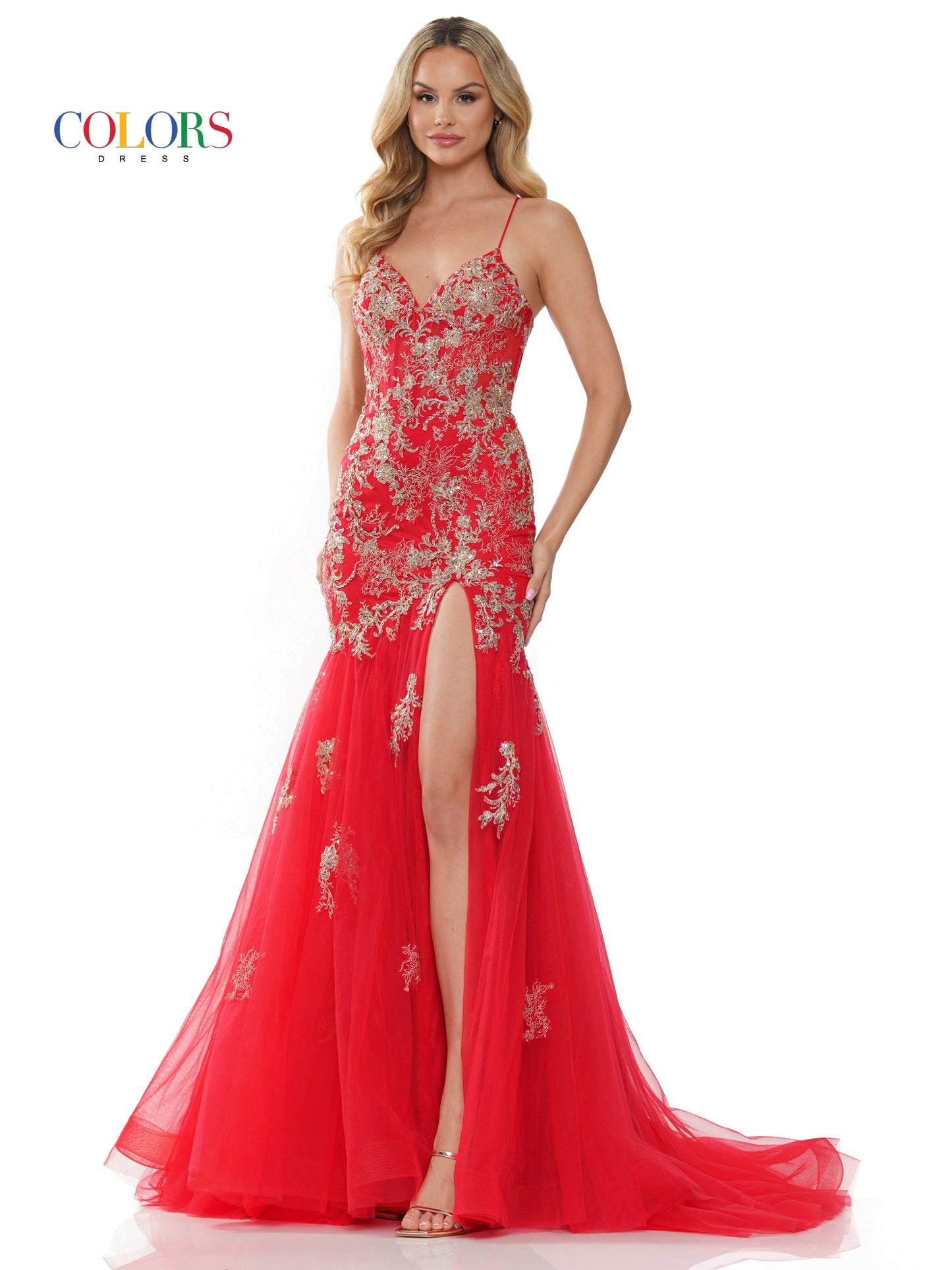 Colors 3198 Formal Long Spaghetti Strap Prom Dress