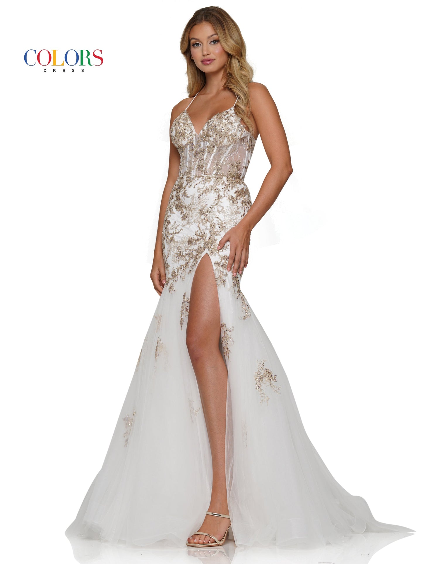 Colors 3198 Formal Long Spaghetti Strap Prom Dress