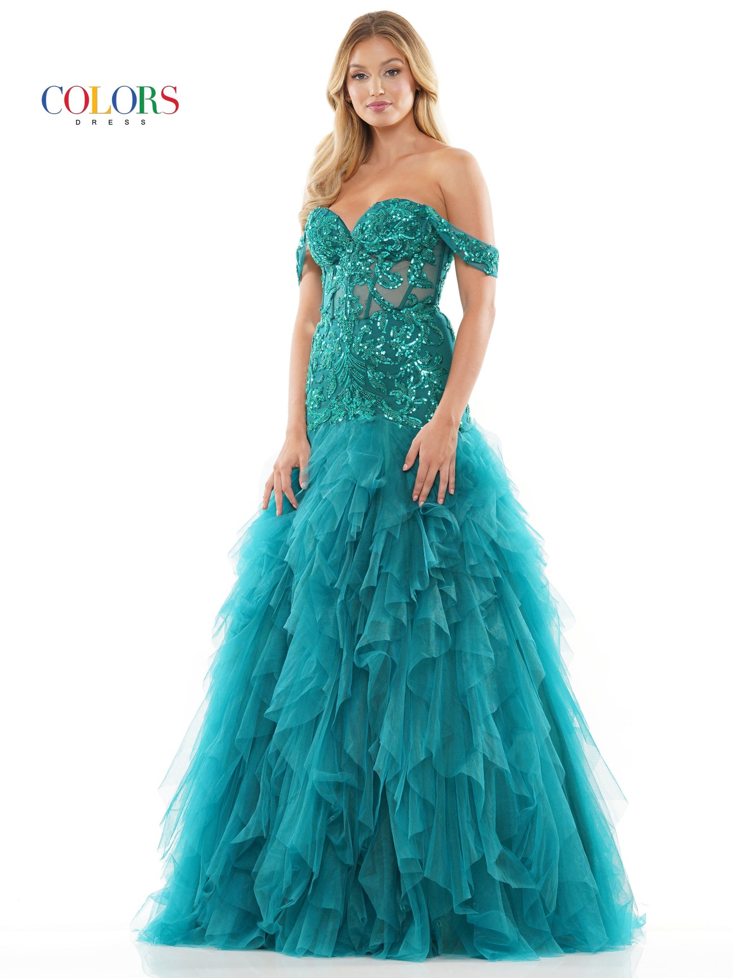 Colors 3199 Formal Long Off Shoulder Mermaid Prom Dress