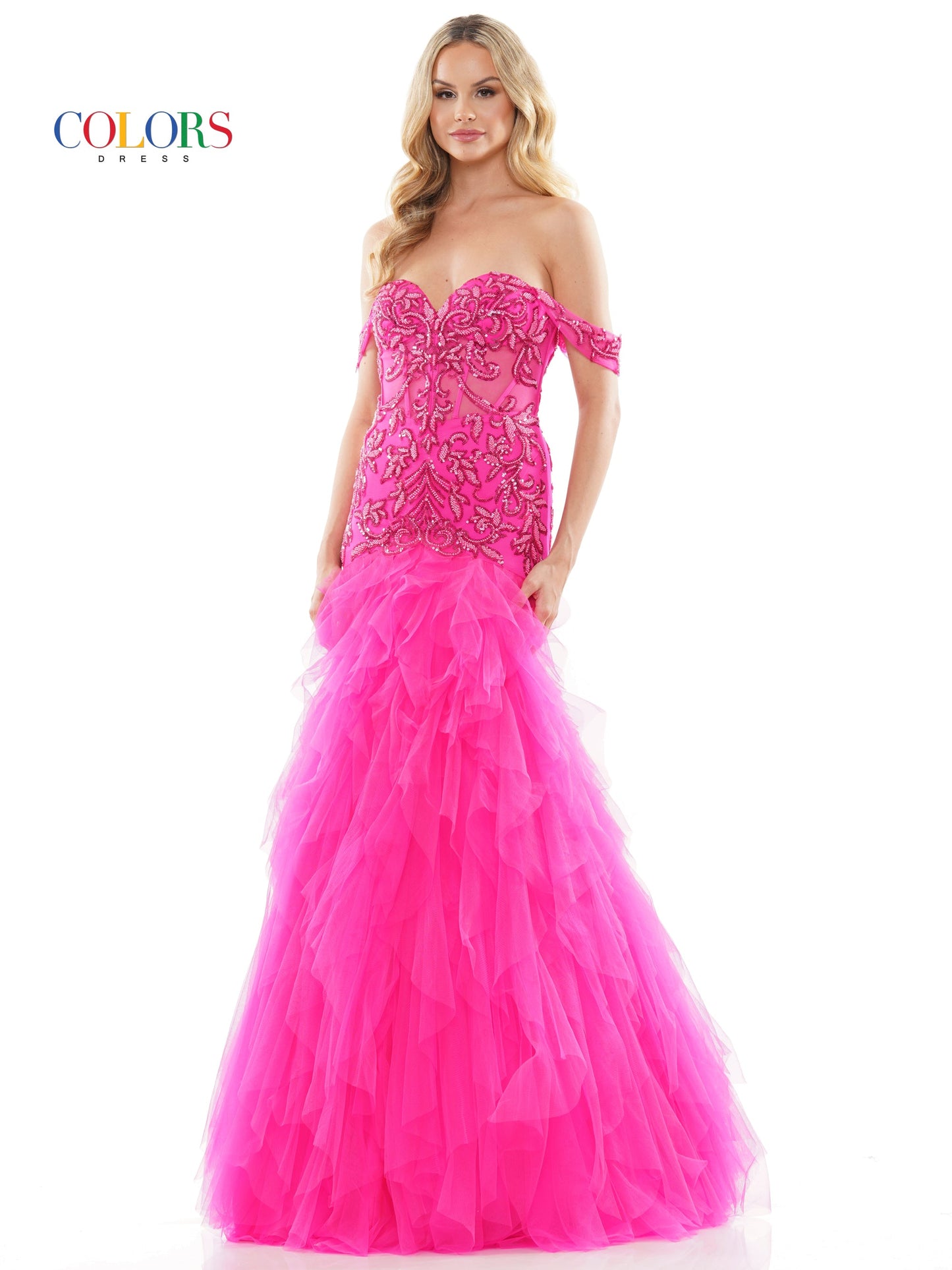 Colors 3199 Formal Long Off Shoulder Mermaid Prom Dress