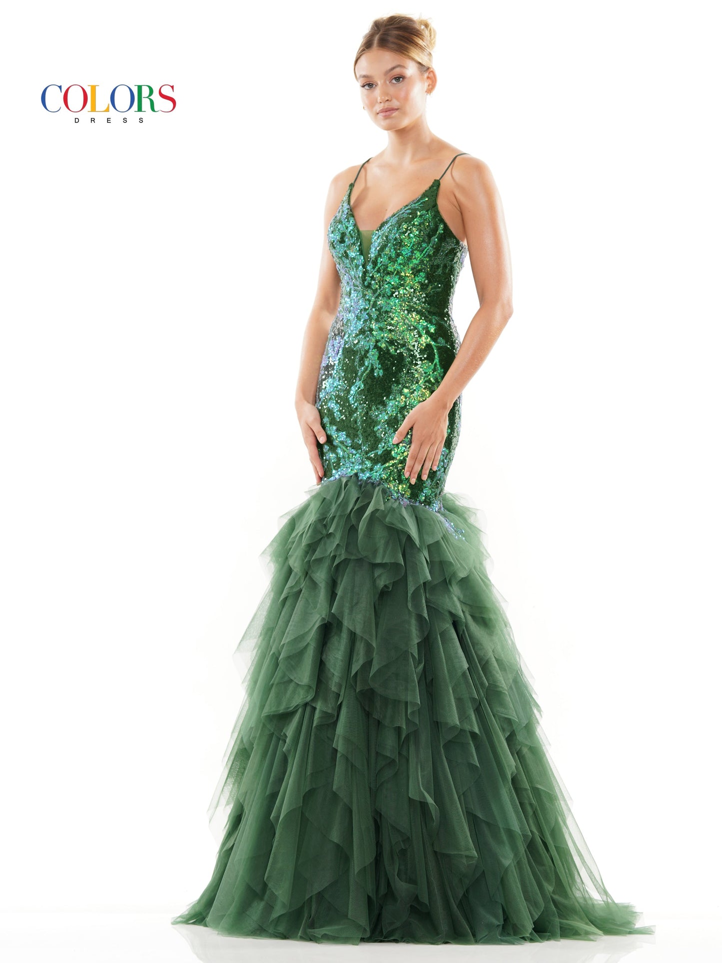 Colors 3201 Long Formal Sequin Mesh Mermaid Prom Dress