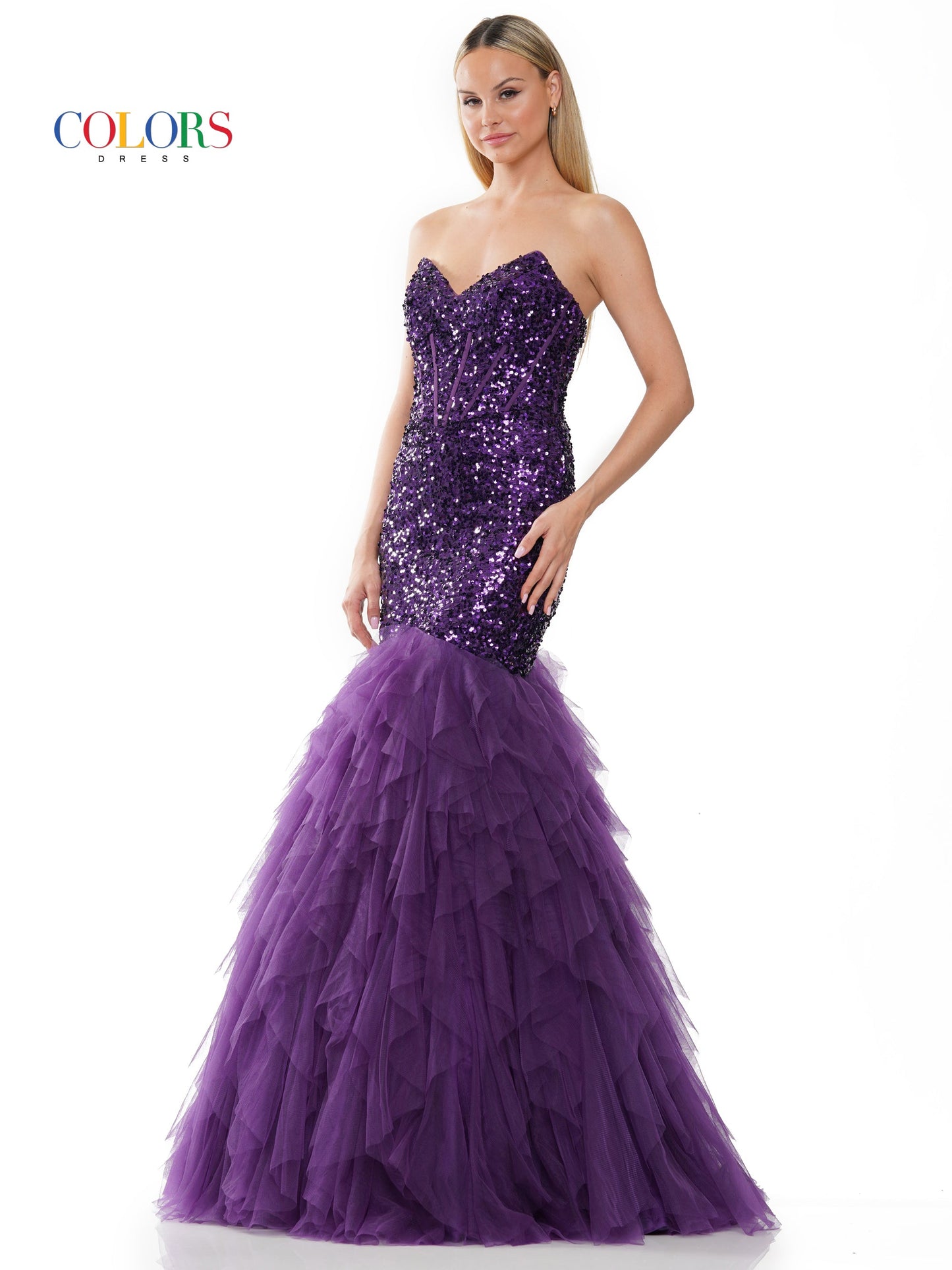 Colors 3202 Long Strapless Formal Mermaid Prom Dress