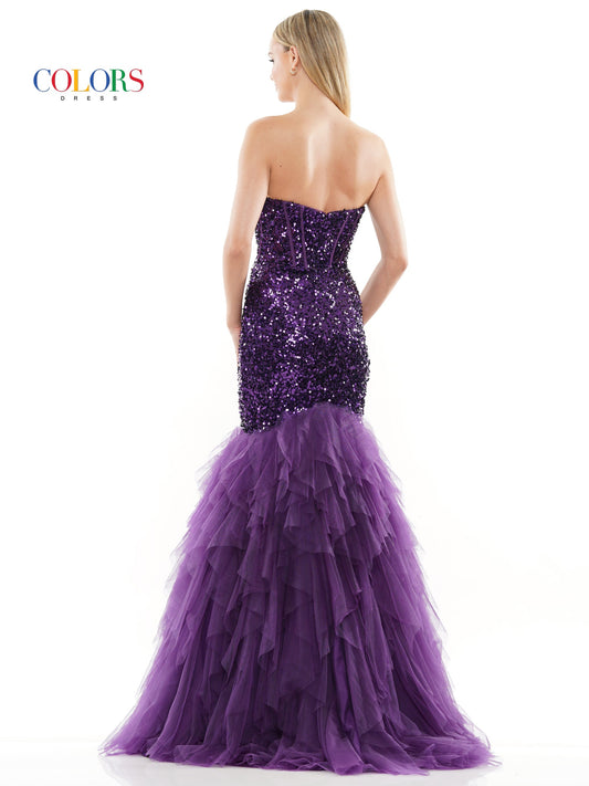 Colors 3202 Long Strapless Formal Mermaid Prom Dress