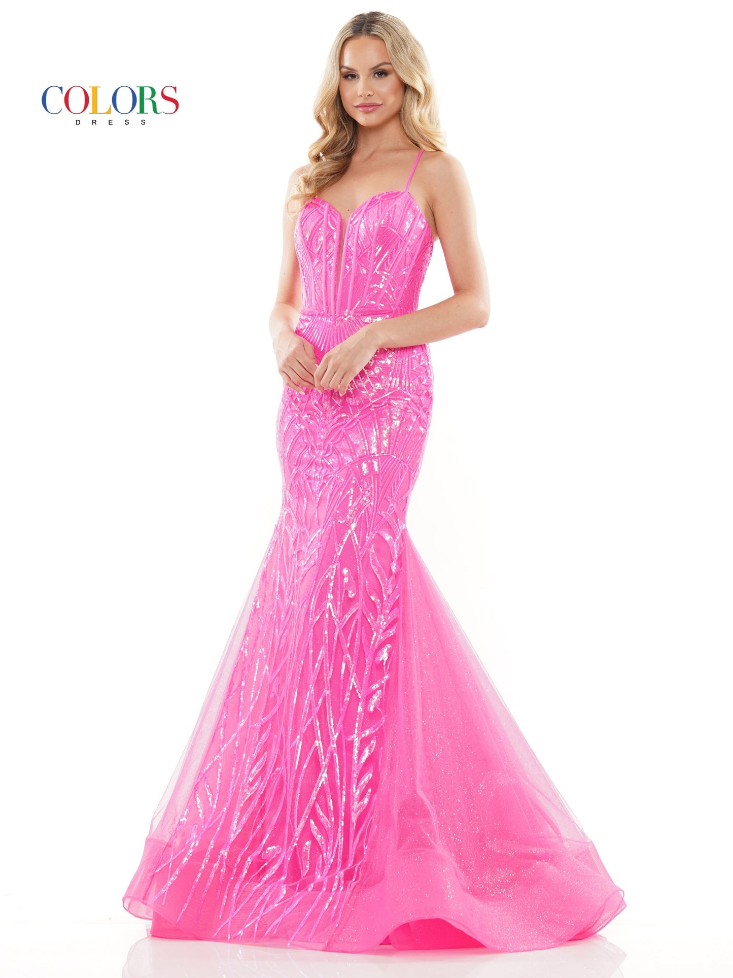 Colors 3203 Long Formal Glitter Mesh Mermaid Prom Dress