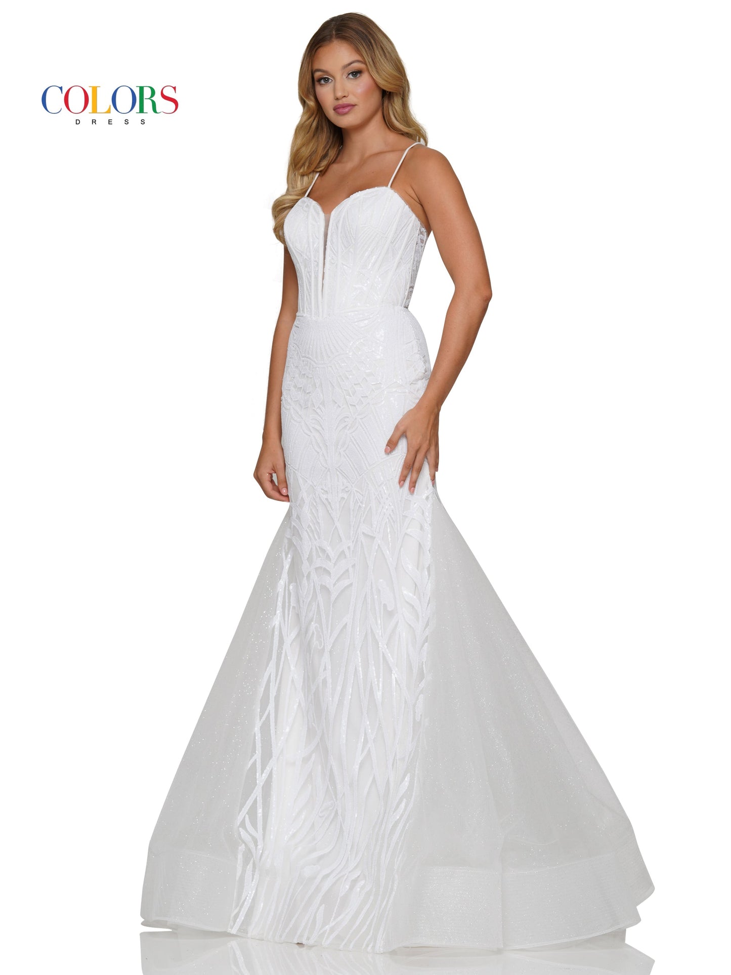 Colors 3203 Long Formal Glitter Mesh Mermaid Prom Dress