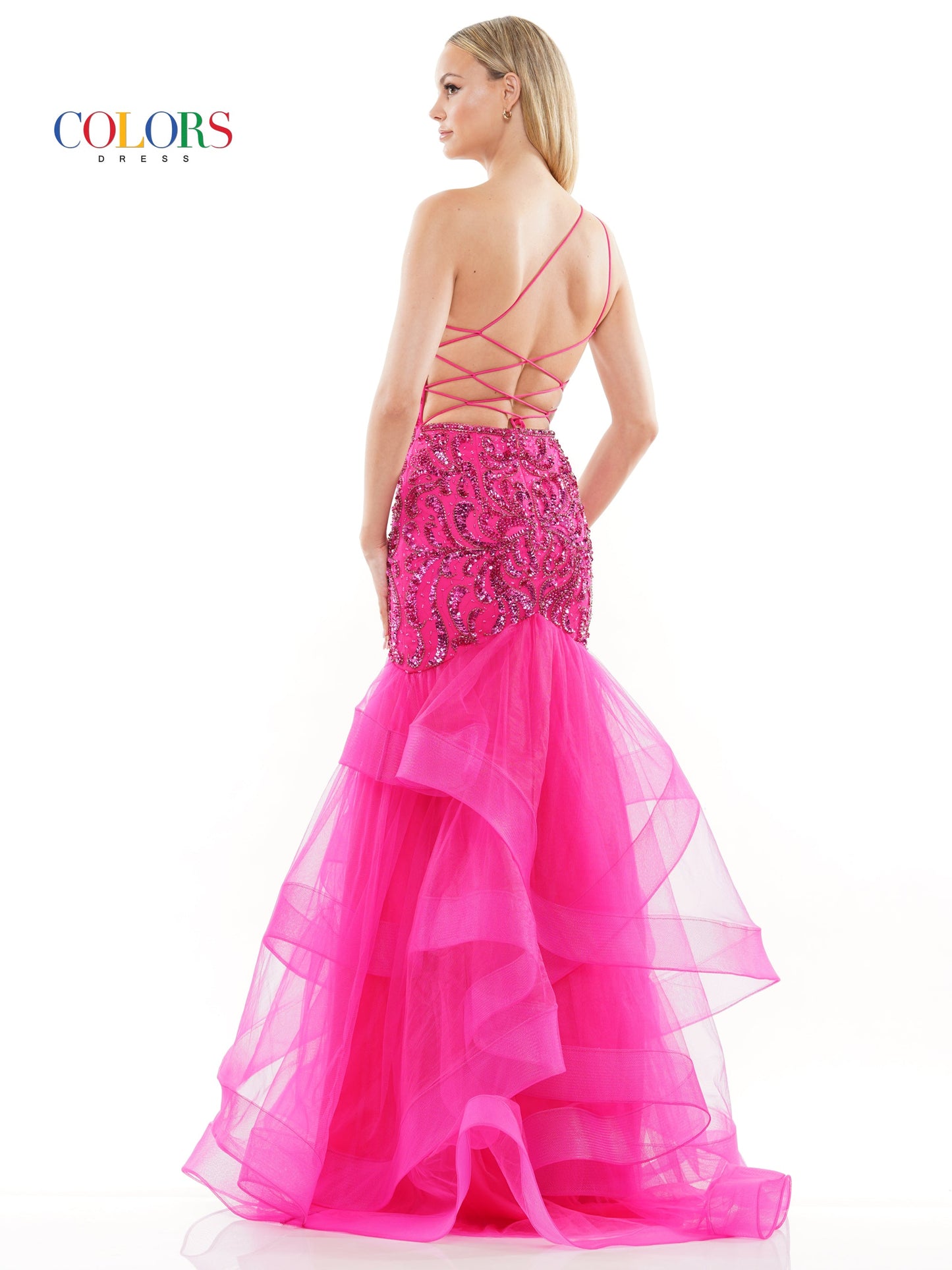 Colors 3209 Long One Shoulder Formal Mermaid Prom Dress