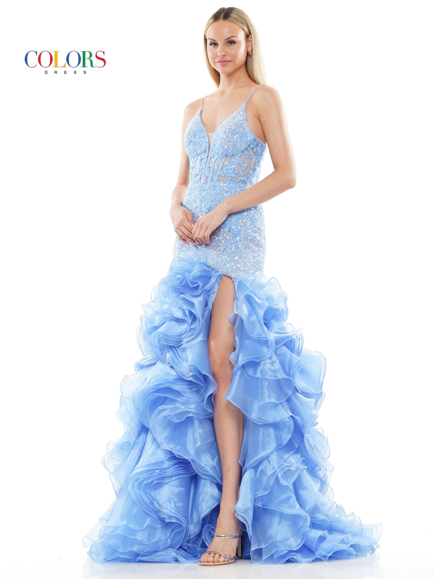 Colors 3214 Long Spaghetti Strap Mermaid Prom Dress