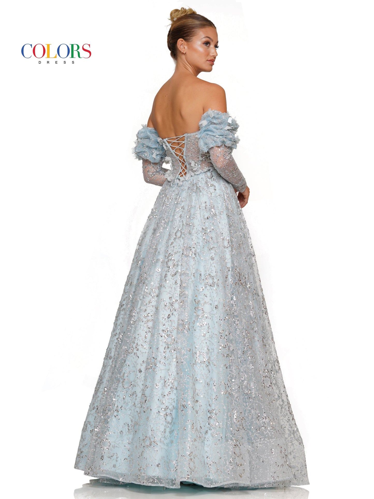 Colors 3220 Prom Long Formal Glitter Mesh Ball Gown