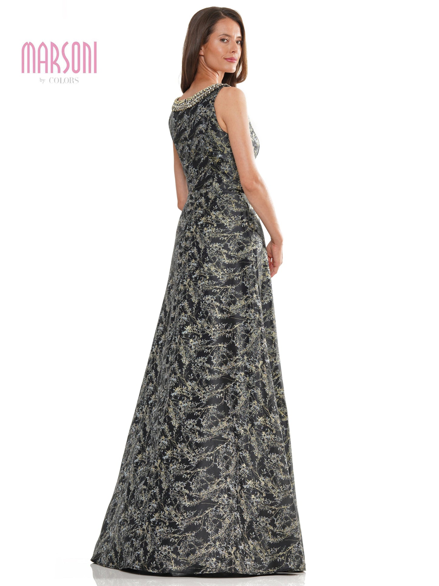 Marsoni MV1267 Long Sleeveless V Neck Jacquard Formal Dress