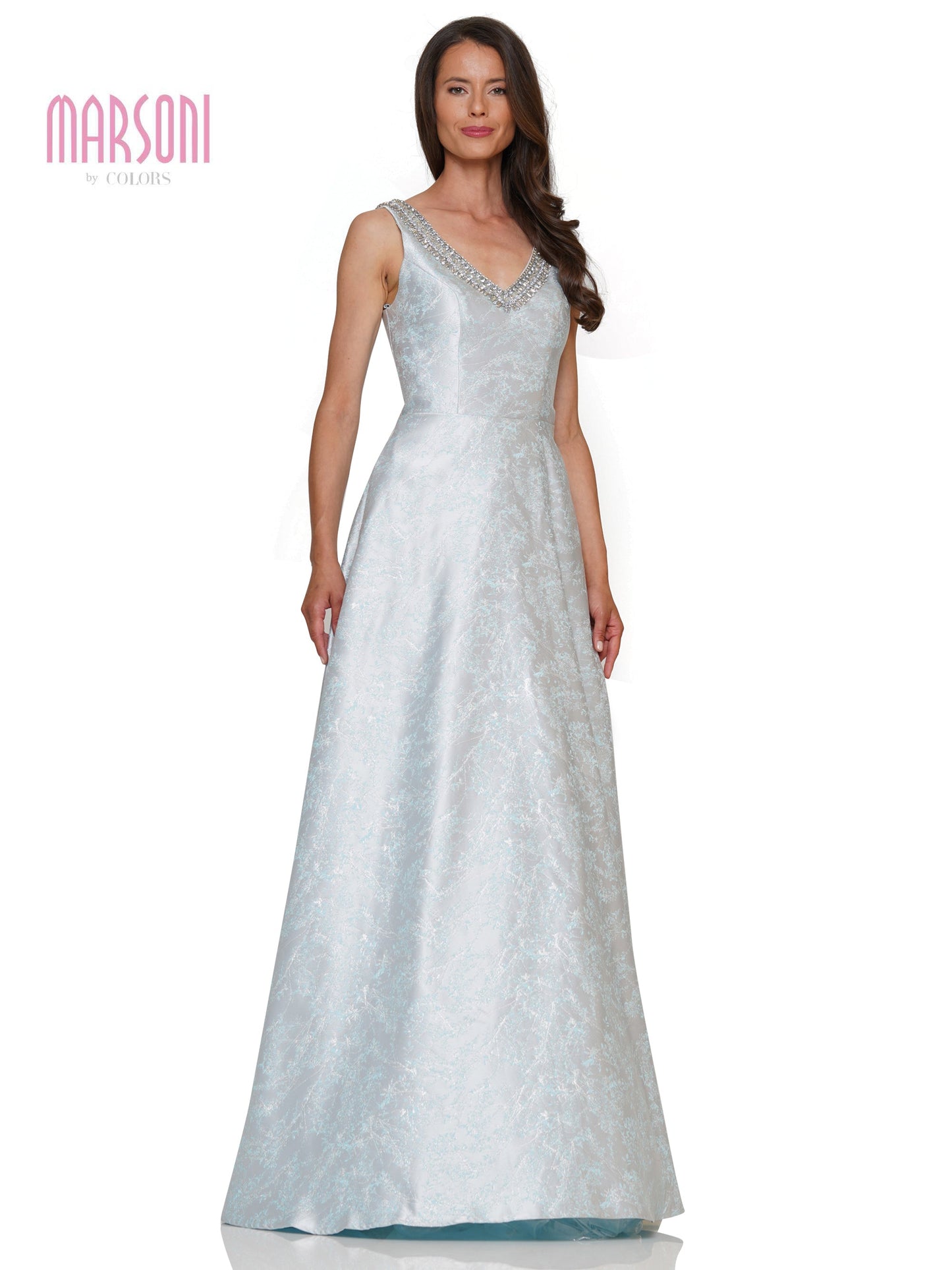 Marsoni MV1267 Long Sleeveless V Neck Jacquard Formal Dress