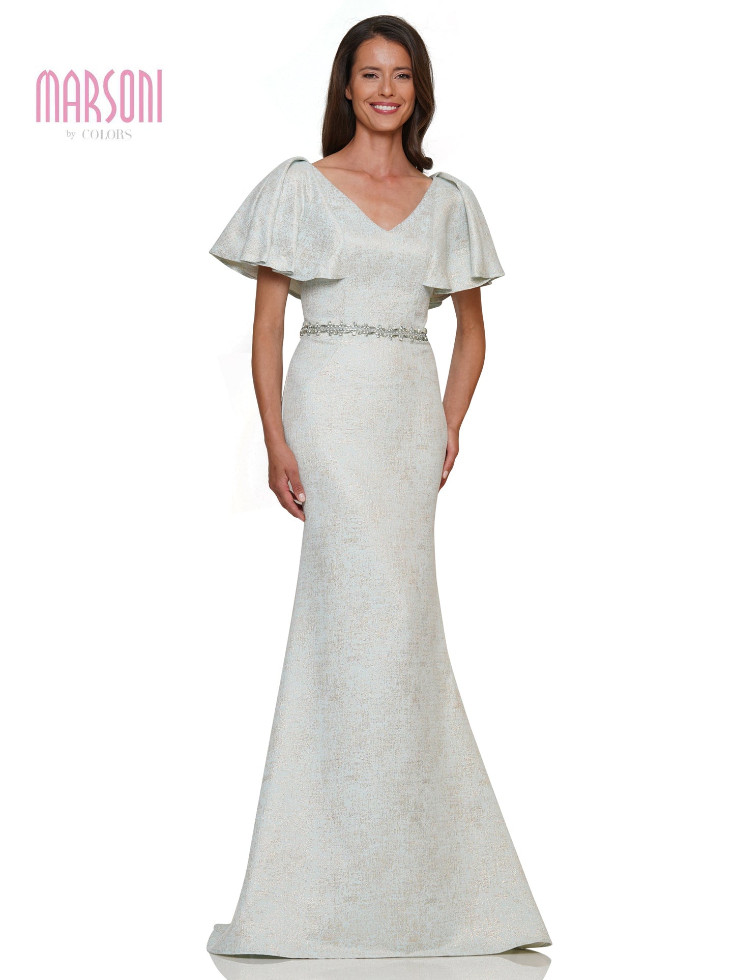 Marsoni MV1268 Mother of the Bride Flutter Sleeve V Neck Long Dress
