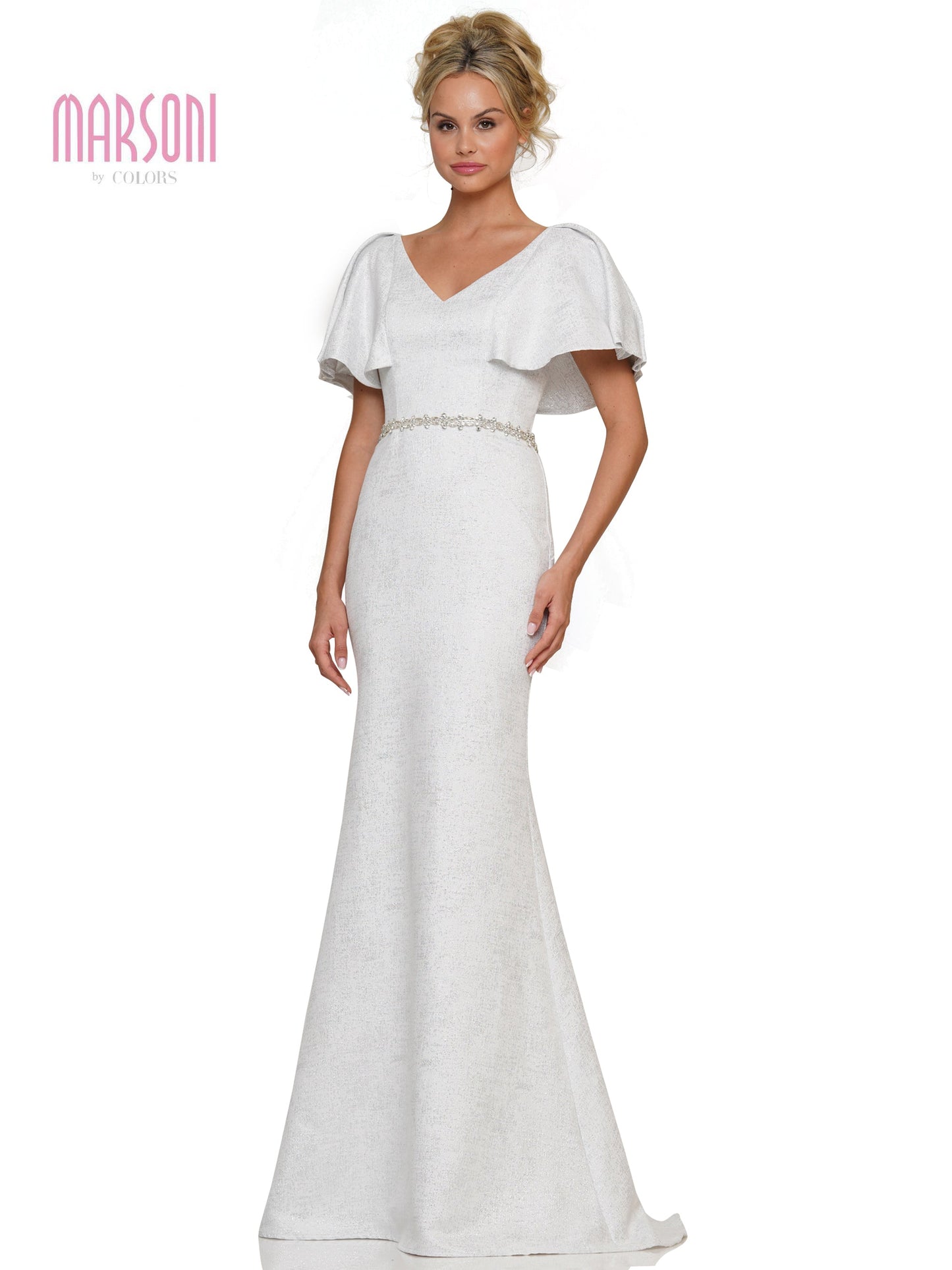 Marsoni MV1268 Mother of the Bride Flutter Sleeve V Neck Long Dress