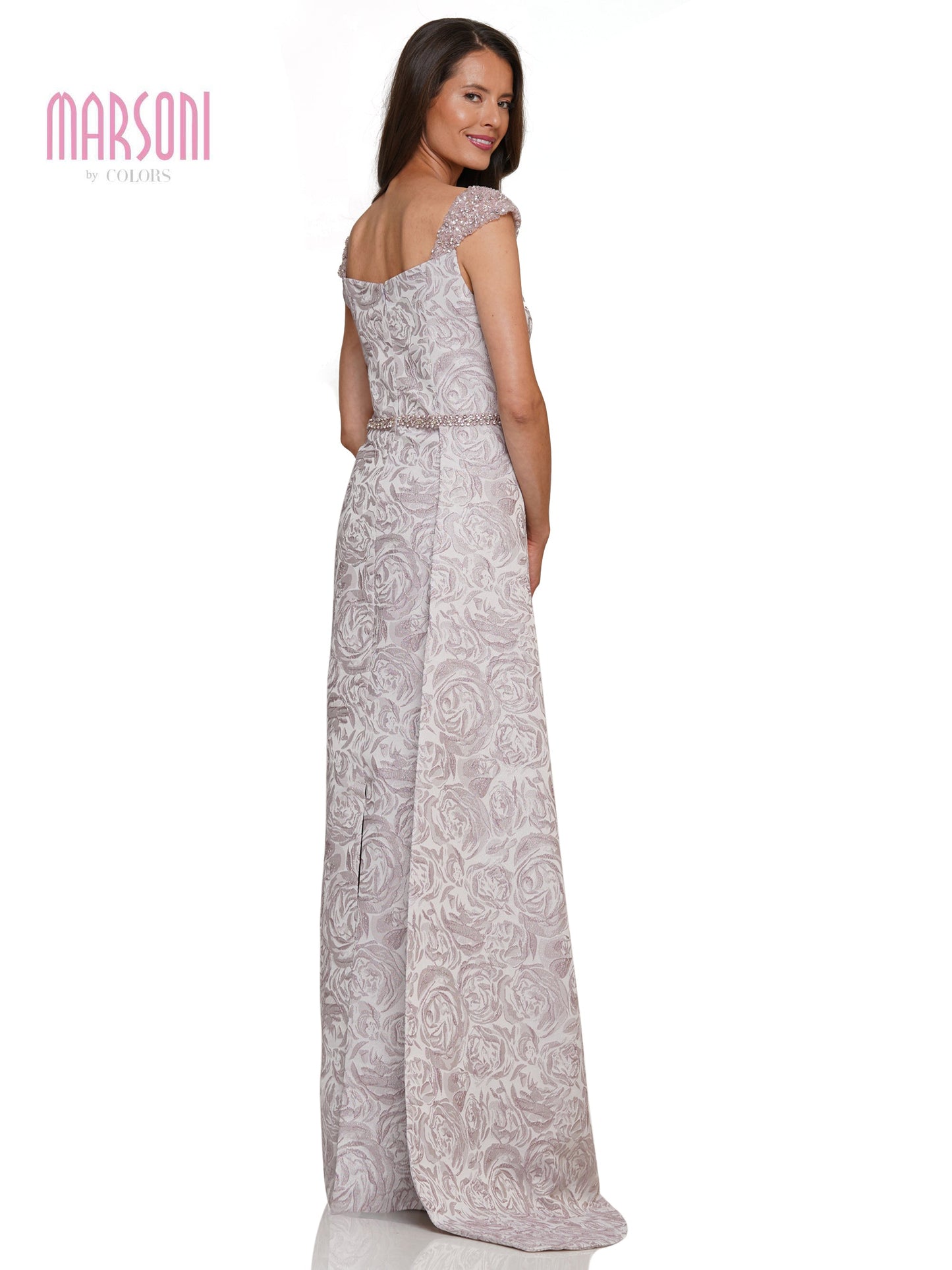 Marsoni MV1269 Long Formal Cap Sleeve Jacquard Sheath Dress