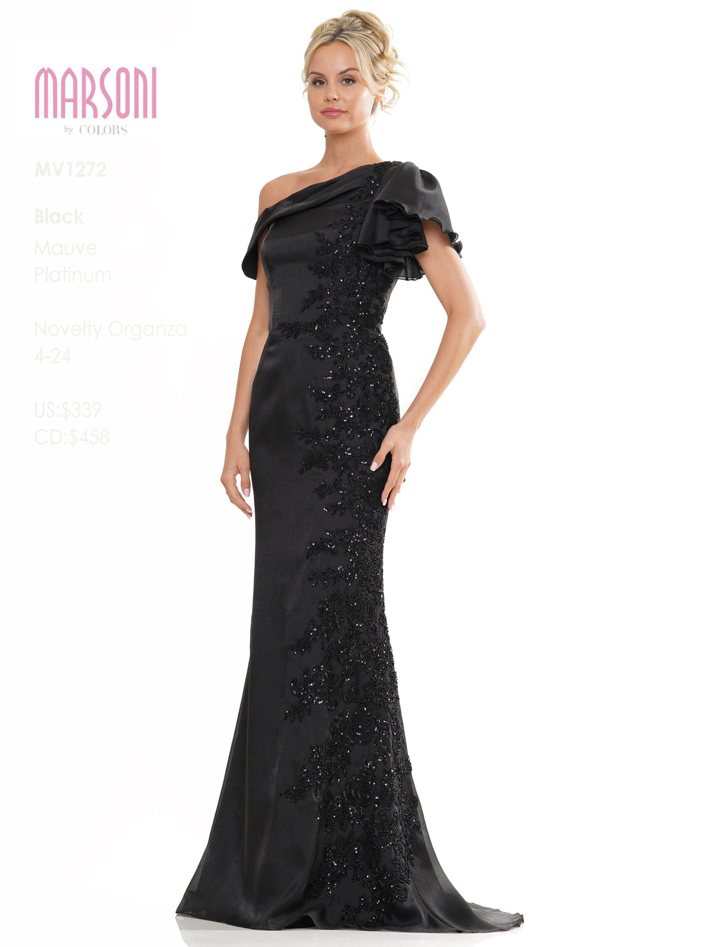 Marsoni MV1272 Mother of the Bride One Shoulder Lace Applique Dress