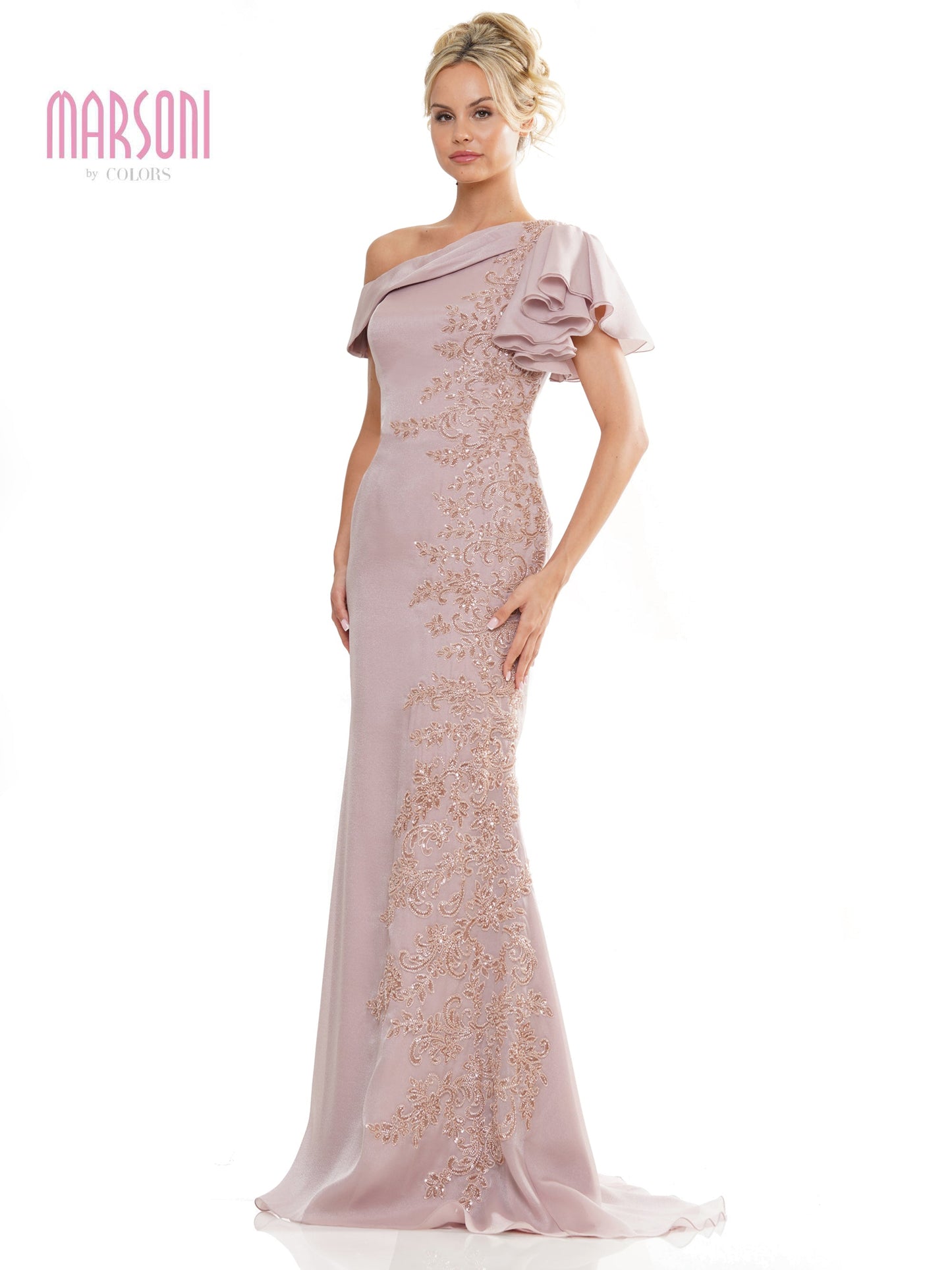 Marsoni MV1272 Mother of the Bride One Shoulder Lace Applique Dress