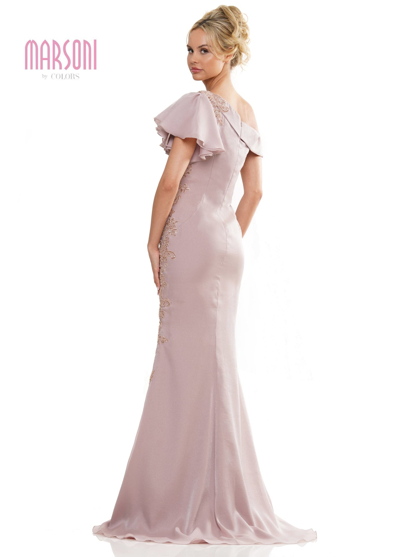 Marsoni MV1272 Mother of the Bride One Shoulder Lace Applique Dress