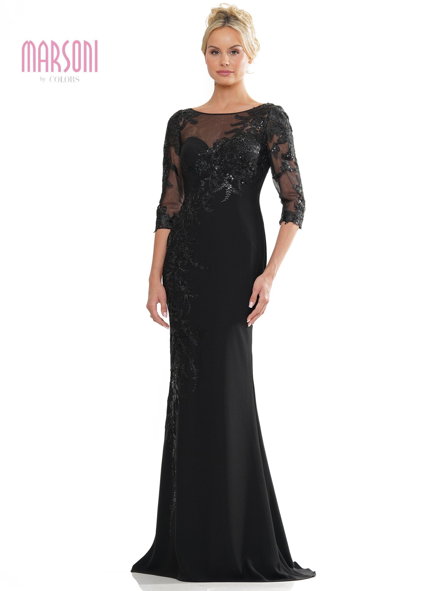 Marsoni MV1274 Mother of the Bride Quarter Sleeve Lace Applique Long Dress